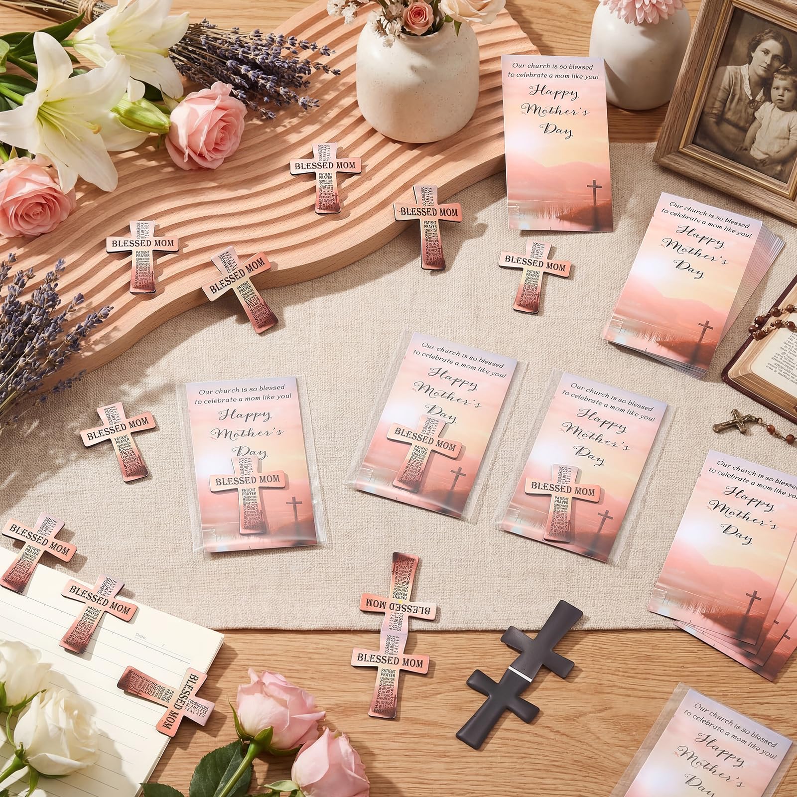 Spakon 30 Set Christian Mother's Day Gifts Religious Cross Bookmarks for Church Menbers Blessed Mom Magnet Bookmarks and Bible Verse Cards Appreciation Gifts for Book Lovers Devotional Study Guide