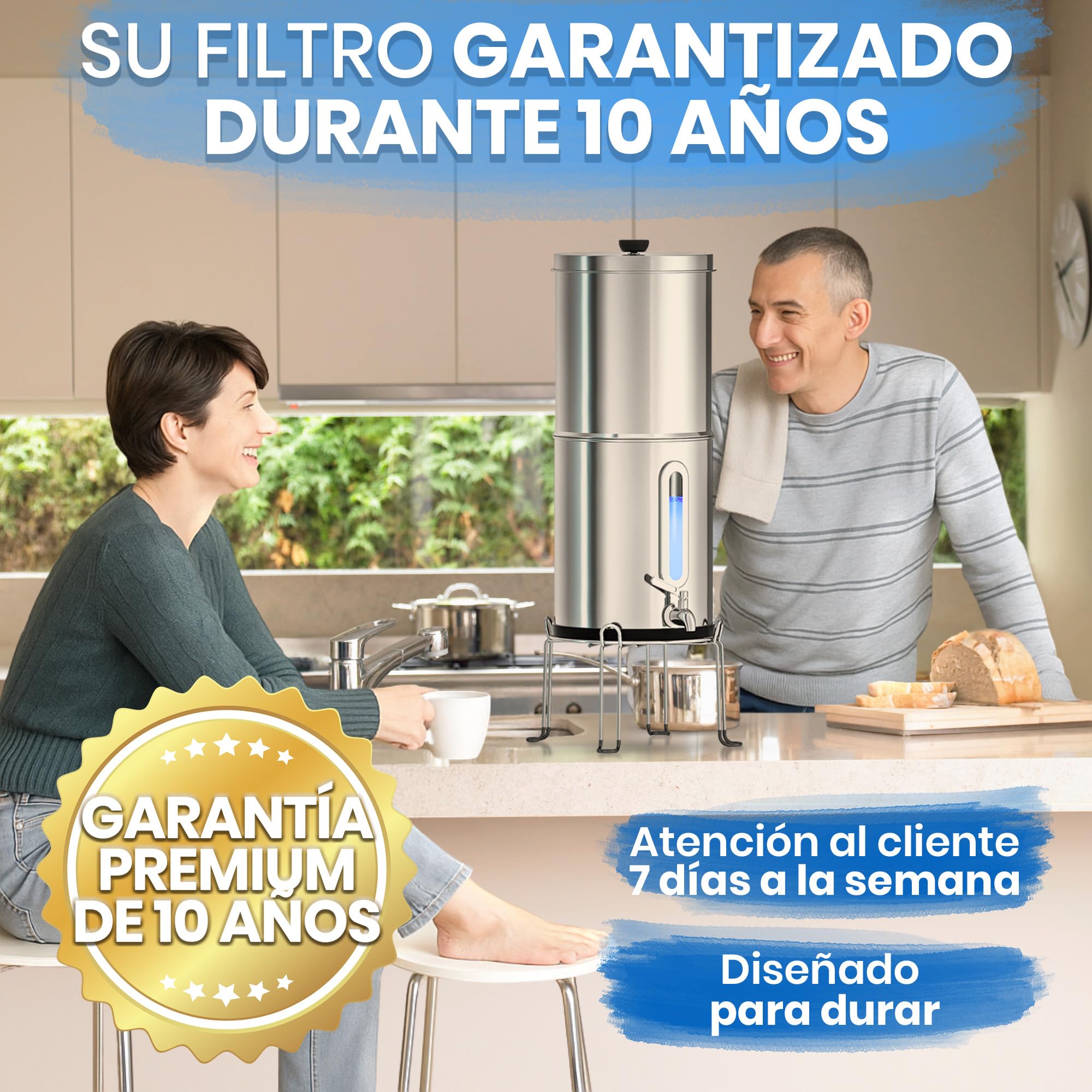 Filtro de Agua por Gravedad - Purificador de Agua Doméstico de Acero Inoxidable con Filtro de Carbón Activo - Sistema de Filtración para Agua Potable Pura - Ideal para Hogar y Camping