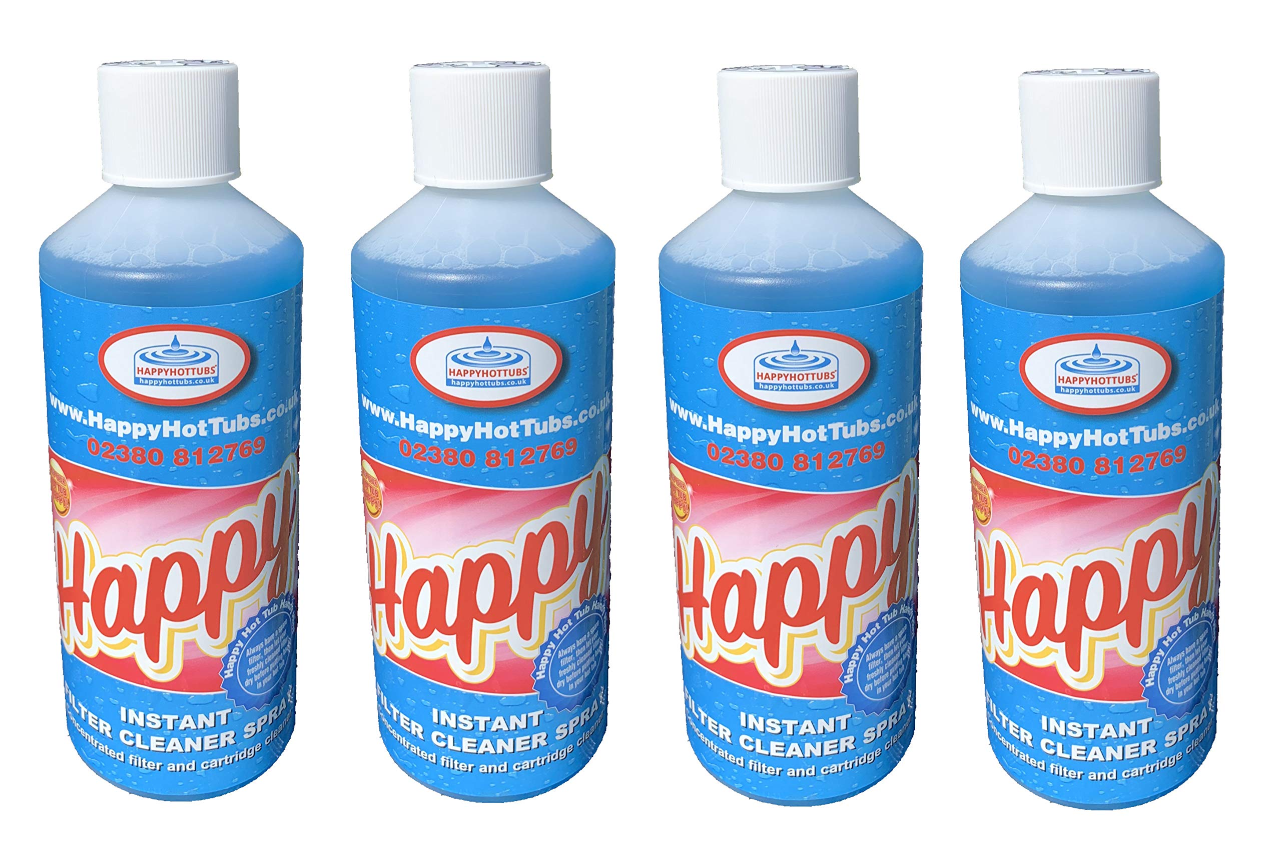 Happy Hot Tubs Instant Filter Cleaner Spray NO SPRAY NOZZLE SAVE PLASTIC & MONEY BY REUSING Hot Tub Pool Spa Spas (4 x 500ml)