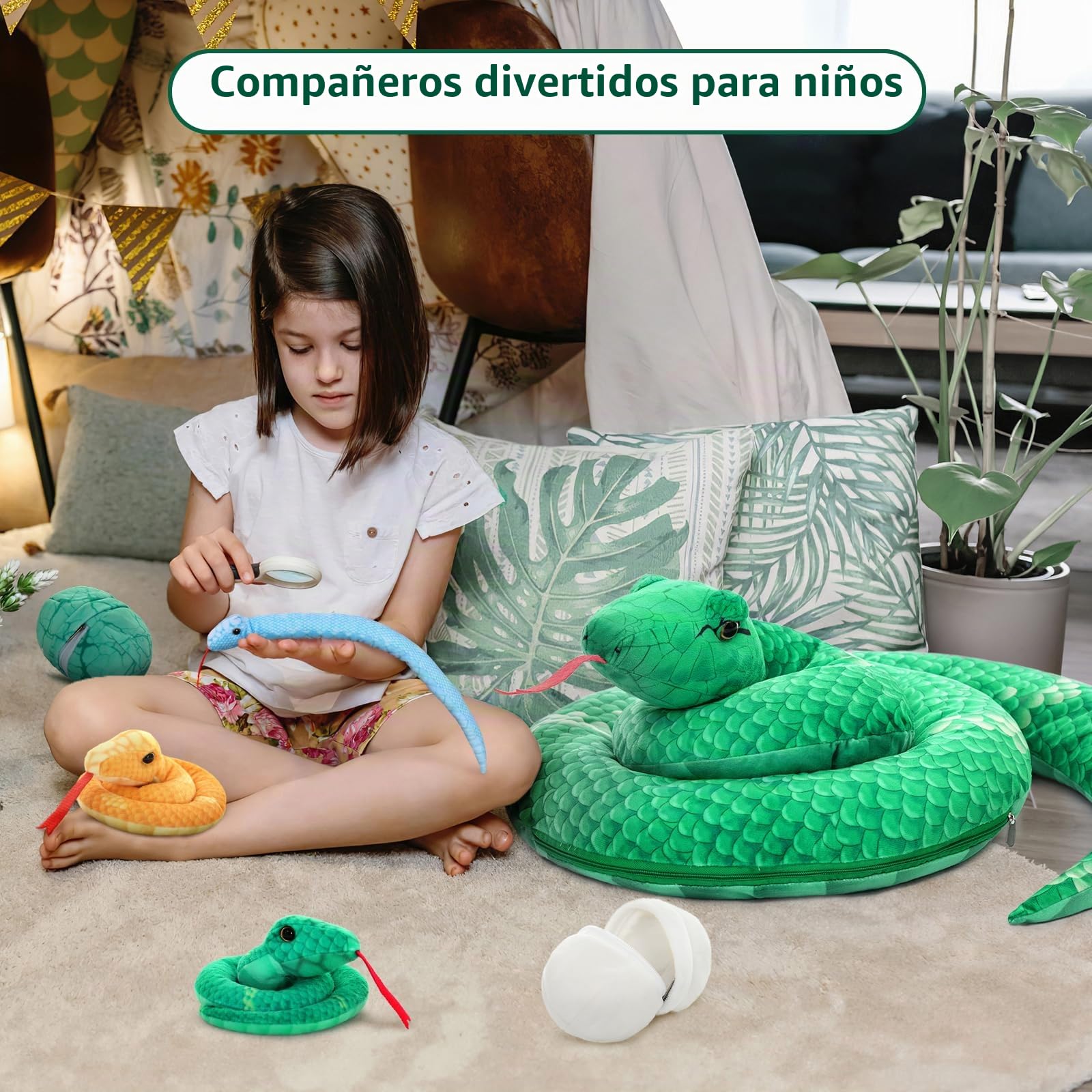 MorisMos Serpiente de Peluche XXL con Bebe en el Vientre, 140 cm de Largo Gran Serpiente Juguetes de Peluche Animales Realista, Regalo para Niños Niñas Cumpleaños Navidad