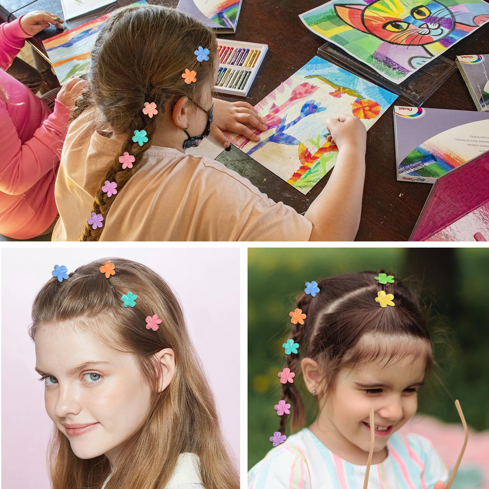 Mini pinzas para el cabello con diseño de flores, 200 unidades, accesorios para el cabello para niñas y mujeres, color aleatorio, estilo Y2K de los años 90 3