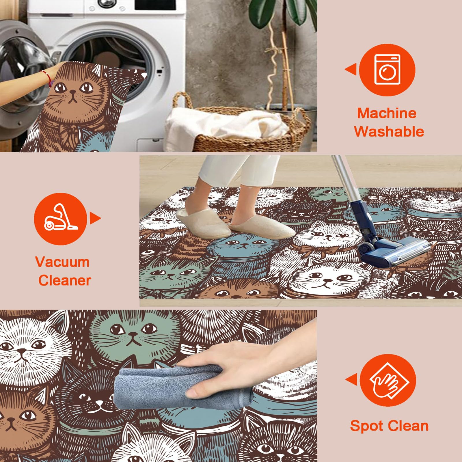 Lavable Tapis Rond Animal De Dessin Animé Rétro