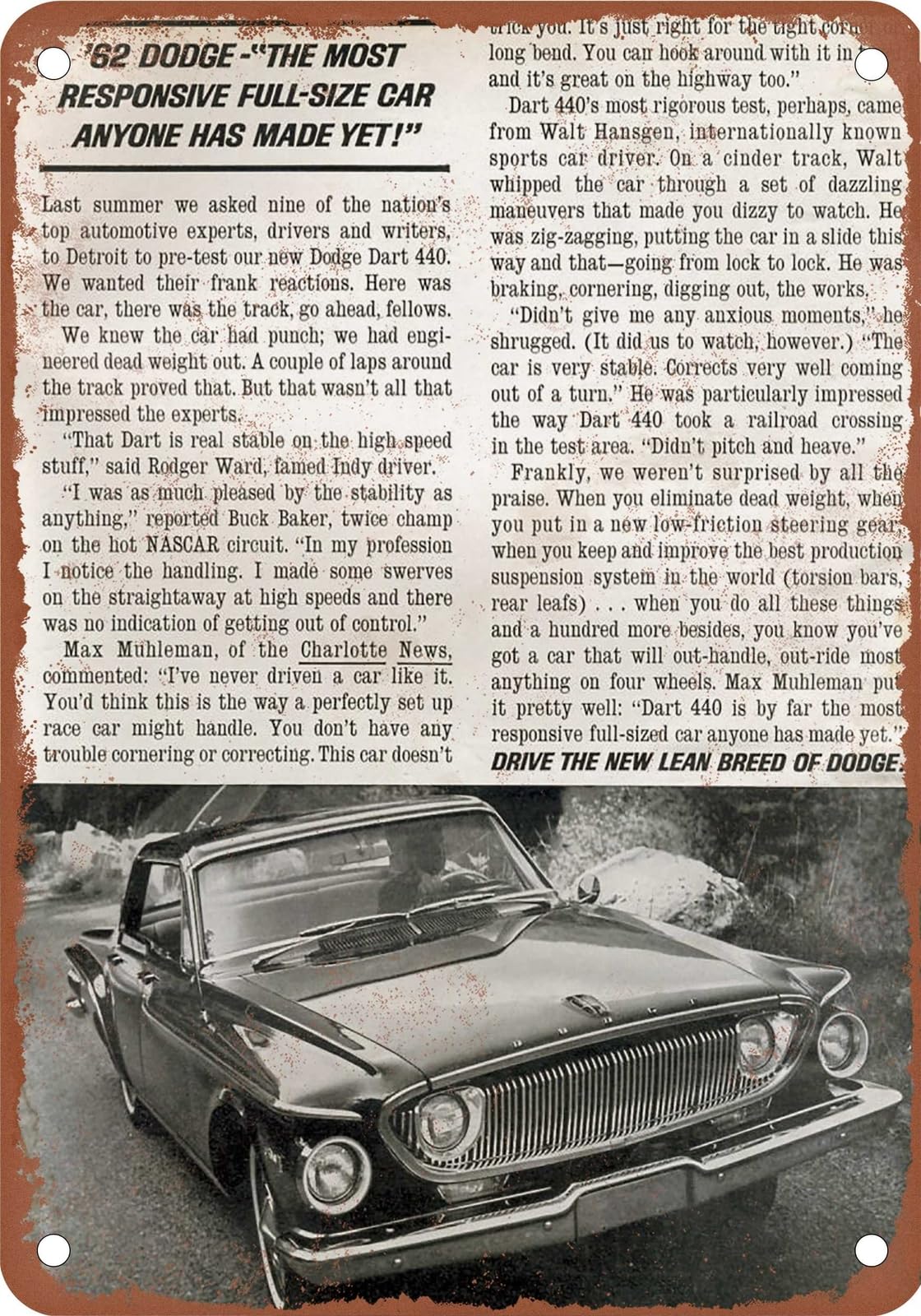 Miaomansenstore Metal Sign - 1962 Dodge Vintage Ad 07 - Old Retro Rusty Look Home Decor