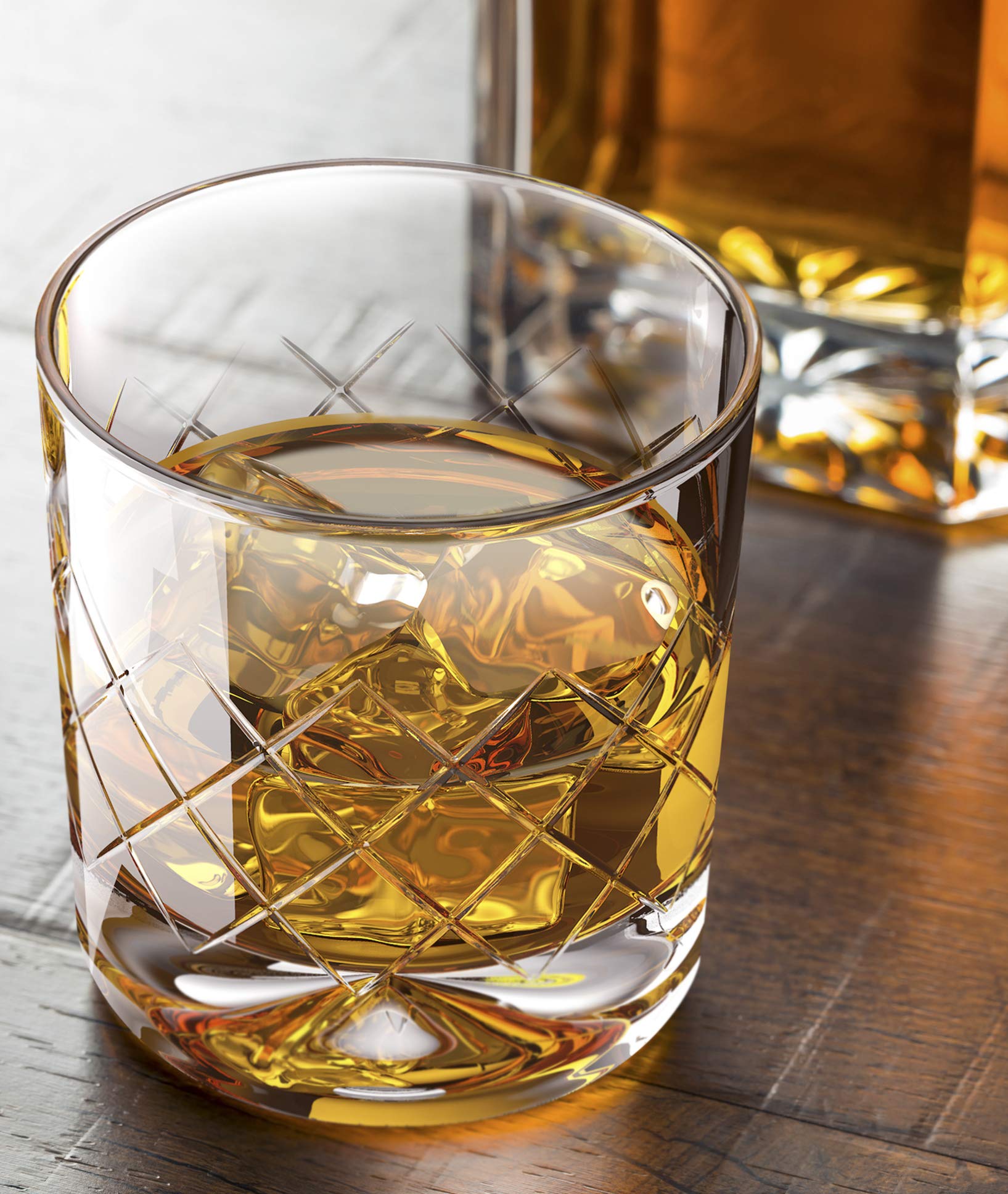 MOFADO Crystal Whiskey Glasses DiamondEtch 12oz (Set of 2) Hand