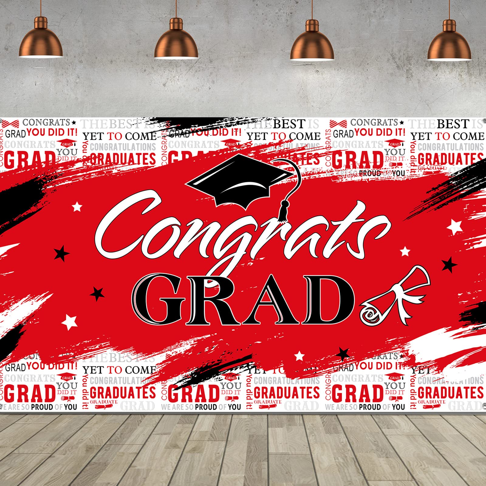 Graduation Party Background Congraduation Party Decorations Supplies Graduate Backdrop Grad Banner Backdrop Graduation Theme Photography Background, 72.8 x 43.3 Inch (Red)