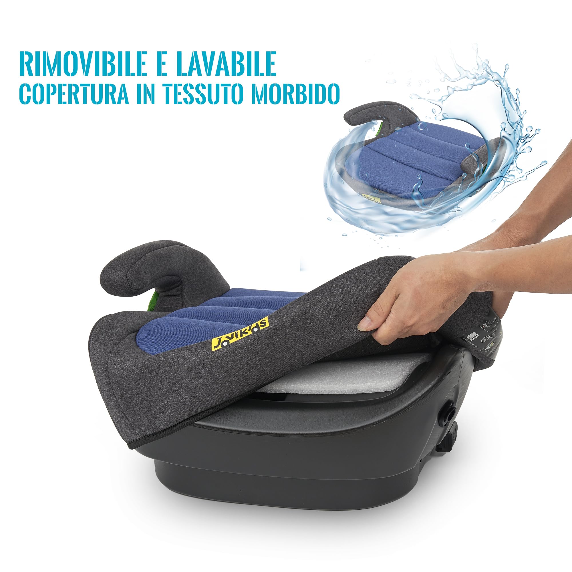 Jovikids Rialzo Auto per Bambini ISOFIX 125-150cm ECE R129, Alzatina Auto Bimbi 15-36 kg, Seggiolino Auto da 6 a 12 Anni (BLUE, Nessun portabicchieri)