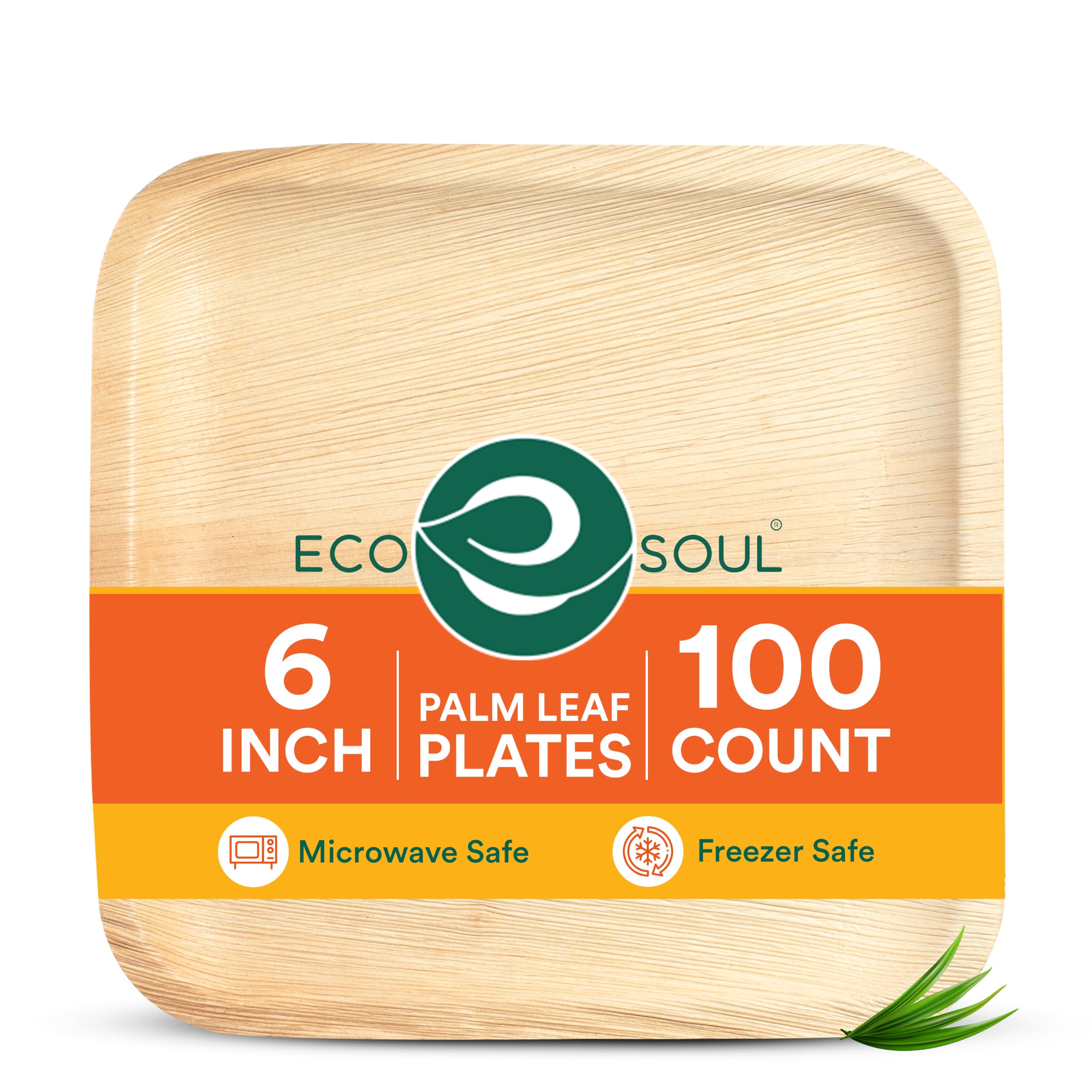ECO SOUL Small Bamboo Plates 6”(15cm) Palm Leaf Plate Disposable(100 Pack) — image 1