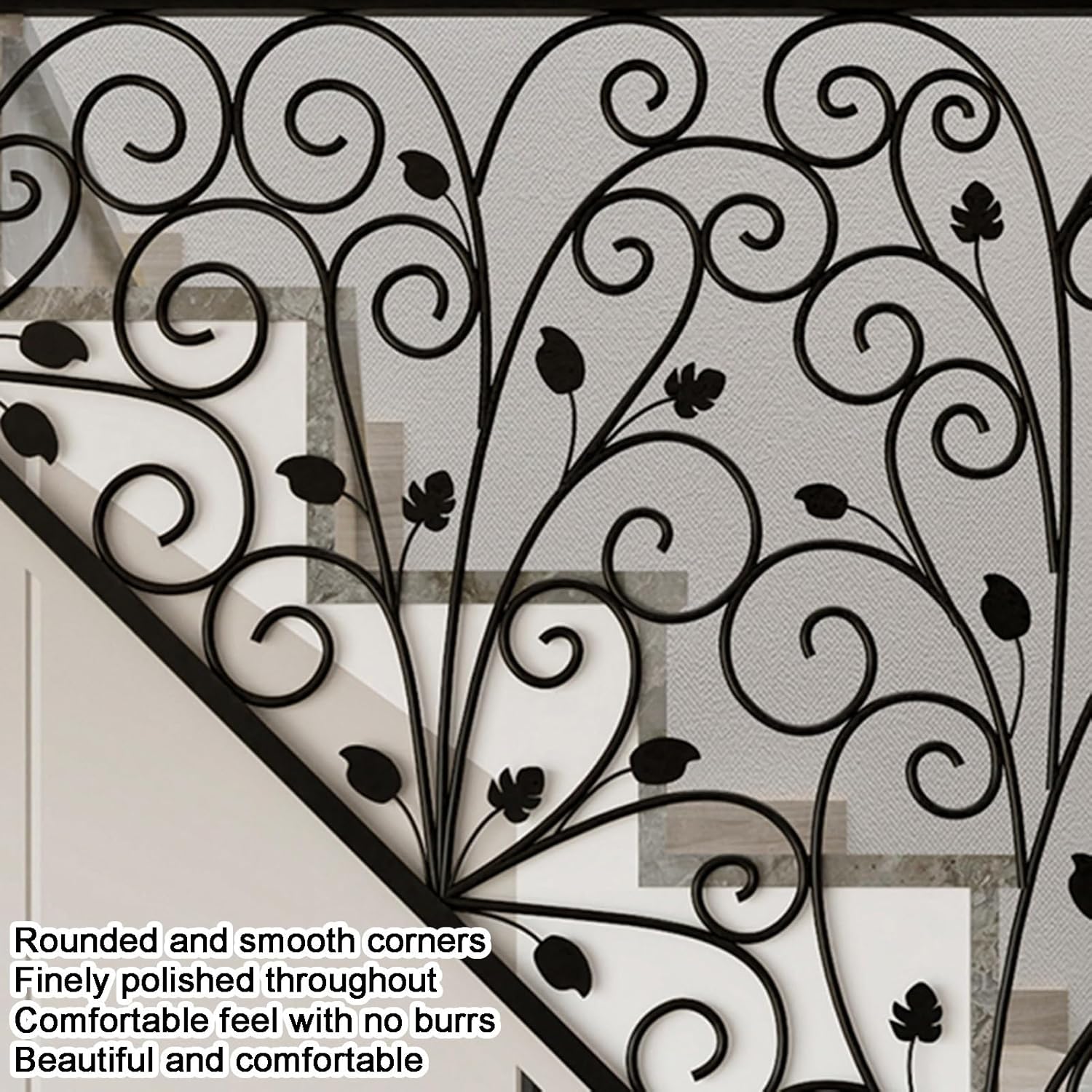 Black Iron Stair Balusters Bracket - Side Mount for Interior Staircases Room Divider & Wall Decor Ideal for Teahouse Hotel & Elegant Home Decoration (50x70cm/19.7x27.6in)