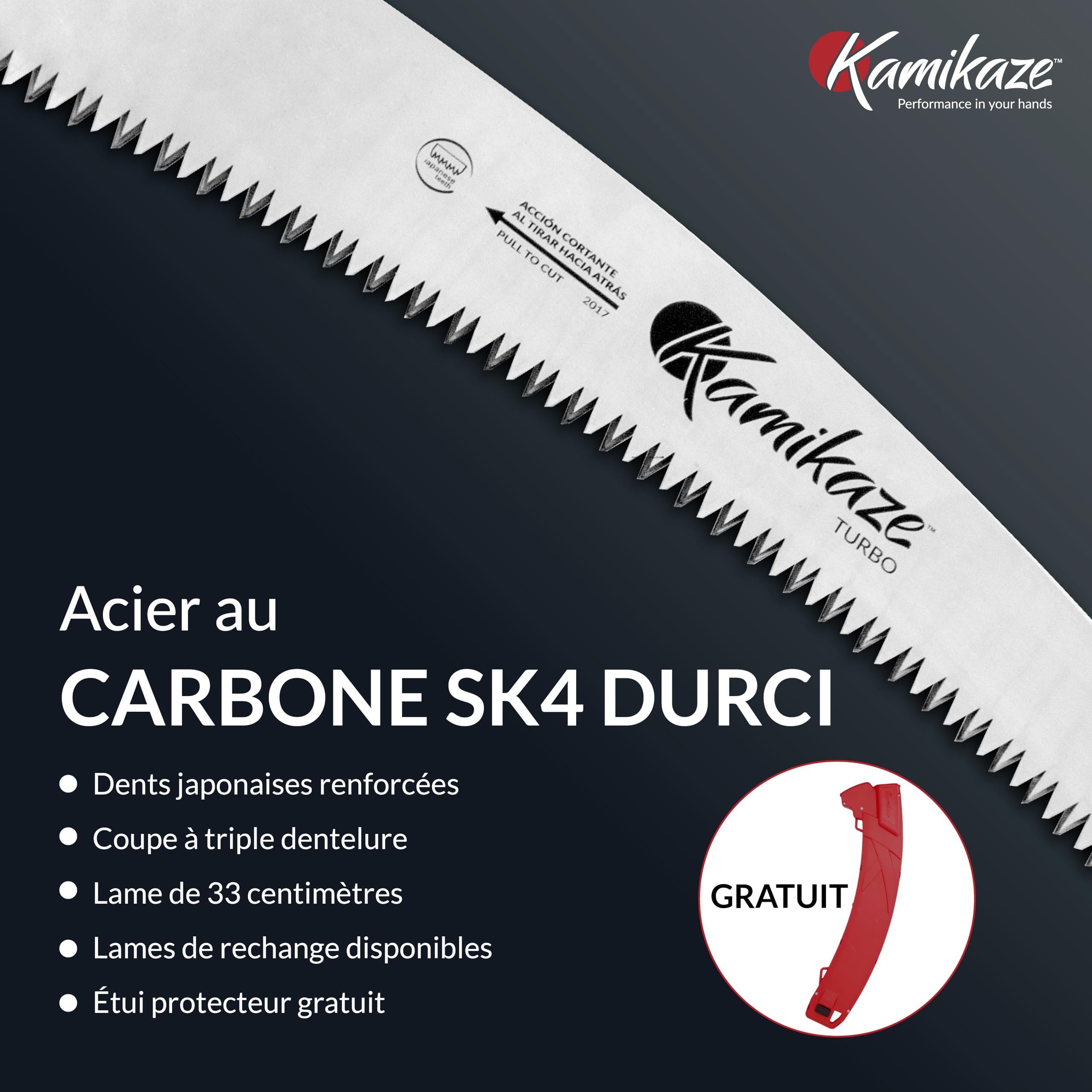 KAMIKAZE Scie Multi-Outil MT360BH Coupe Japonaise, Compatible Perche Télescopique, Utilisation Manuelle ou en Hauteur, Lame avec Double Crochet pour Élagage et Coupe de Branches
