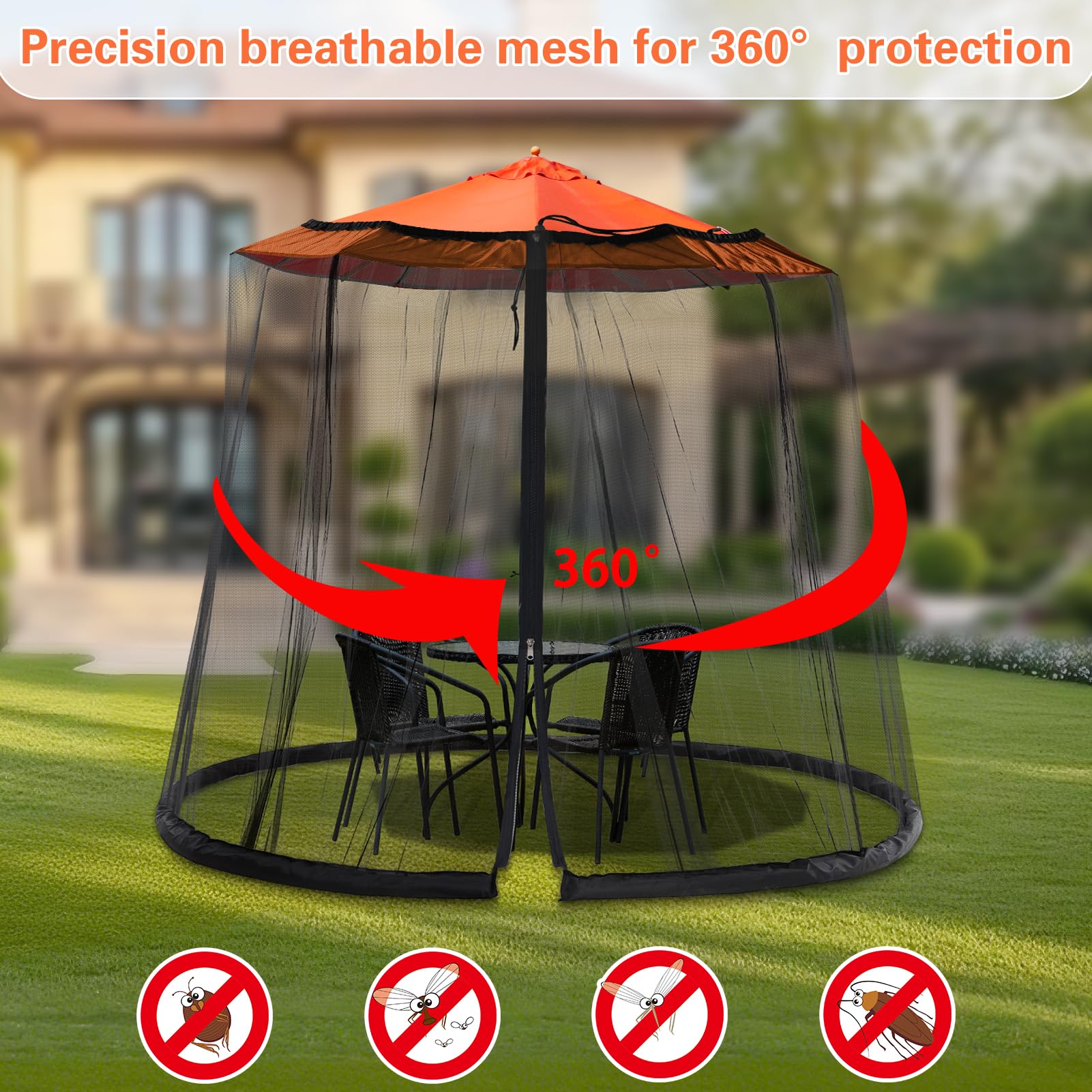 Mosquitera de 7.5 a 10 pies para patio, jardín y sombrillas al aire libre con cremallera y ajustable, red de paraguas para sombrillas al aire libre 2