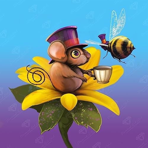 DIAMOND ART CLUB Dewey - Kit de pintura de diamante de ratón, lienzo de diamantes de animales, arte redondo de diamantes 5D para adultos y todas las