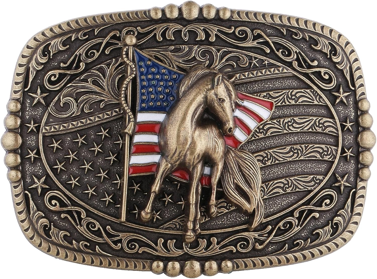 Western Belt Buckle for Men American Flag Deer Longhorn Bull Horse Cowboy Belt Buckles Rodeo Cowgirl Square Buckles