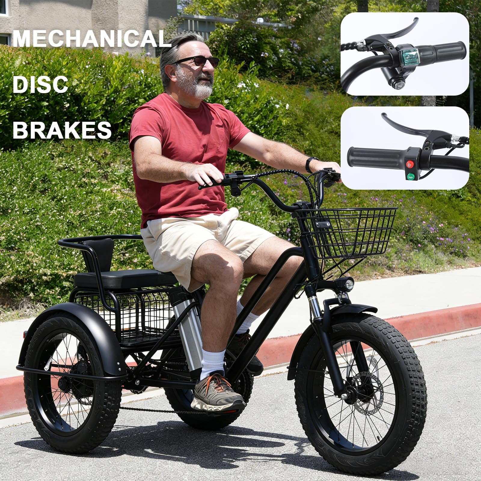 Triciclo Elettrico a Tre Ruote per Adulti - Batteria Rimovibile 48V/12Ah, Bici da Carico Elettrica da 20 Pollici, Carico Massimo 250 kg, per Pendolarismo e Viaggi Only-Trike