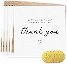 5 Thank You Cards with Embossed Gold Foil Stickers and Kraft Envelopes – A Little Card To Say Big Thank You - Made in the UK