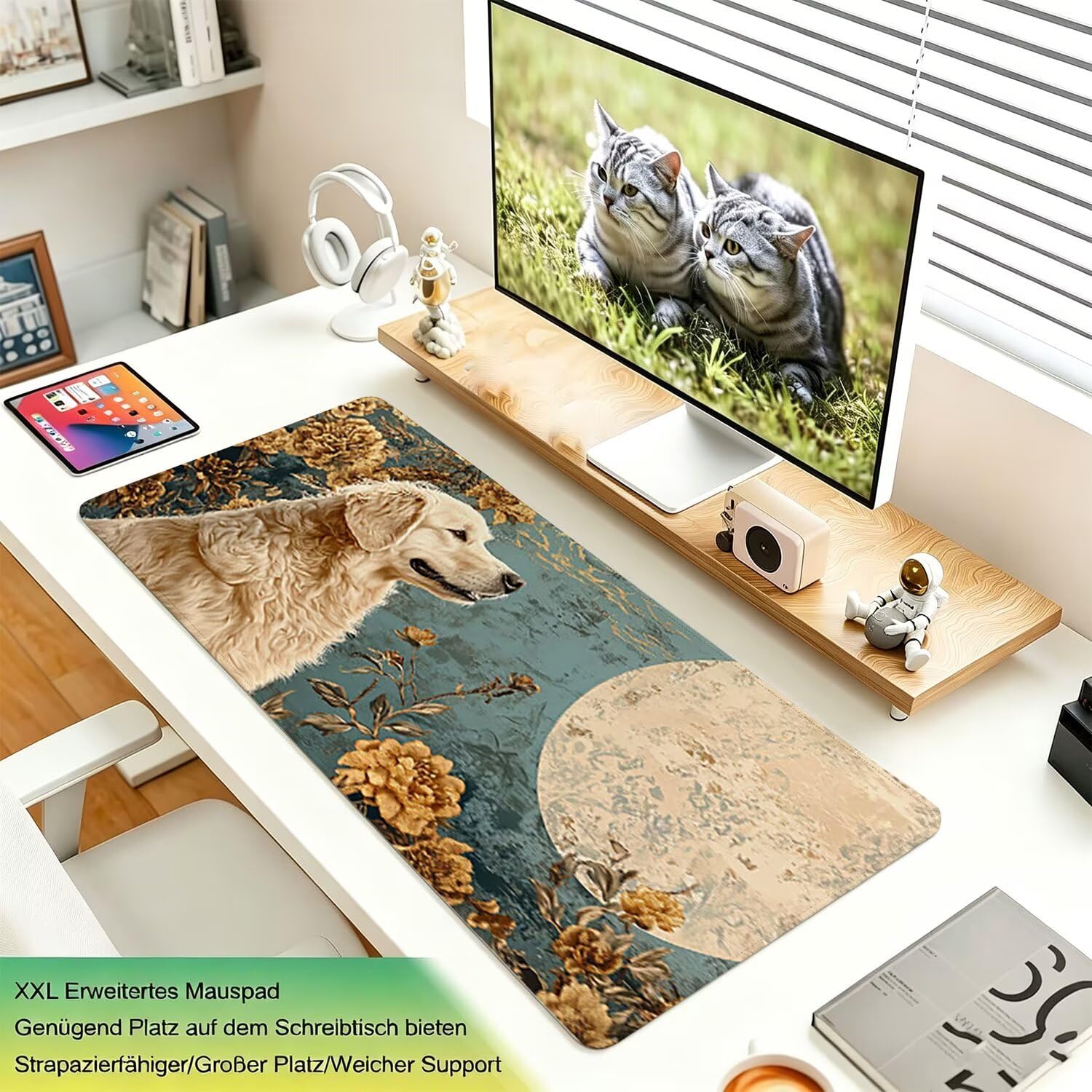 Tappetino Mouse Gaming XXL, Mousepad 1200x600x4mm cane fiore 0x0-179 | Tappetino Scrivania con Base in Gomma Antiscivolo Bordi Cuciti per Computer, PC, Migliora la Precisione e la Velocità