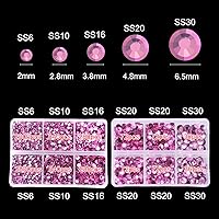 Vista 2 de Nibiru 6616 diamantes de imitación de cristal con parte trasera plana de varios tamaños para manualidades, gemas de vidrio redondas con pinzas y Rosa
