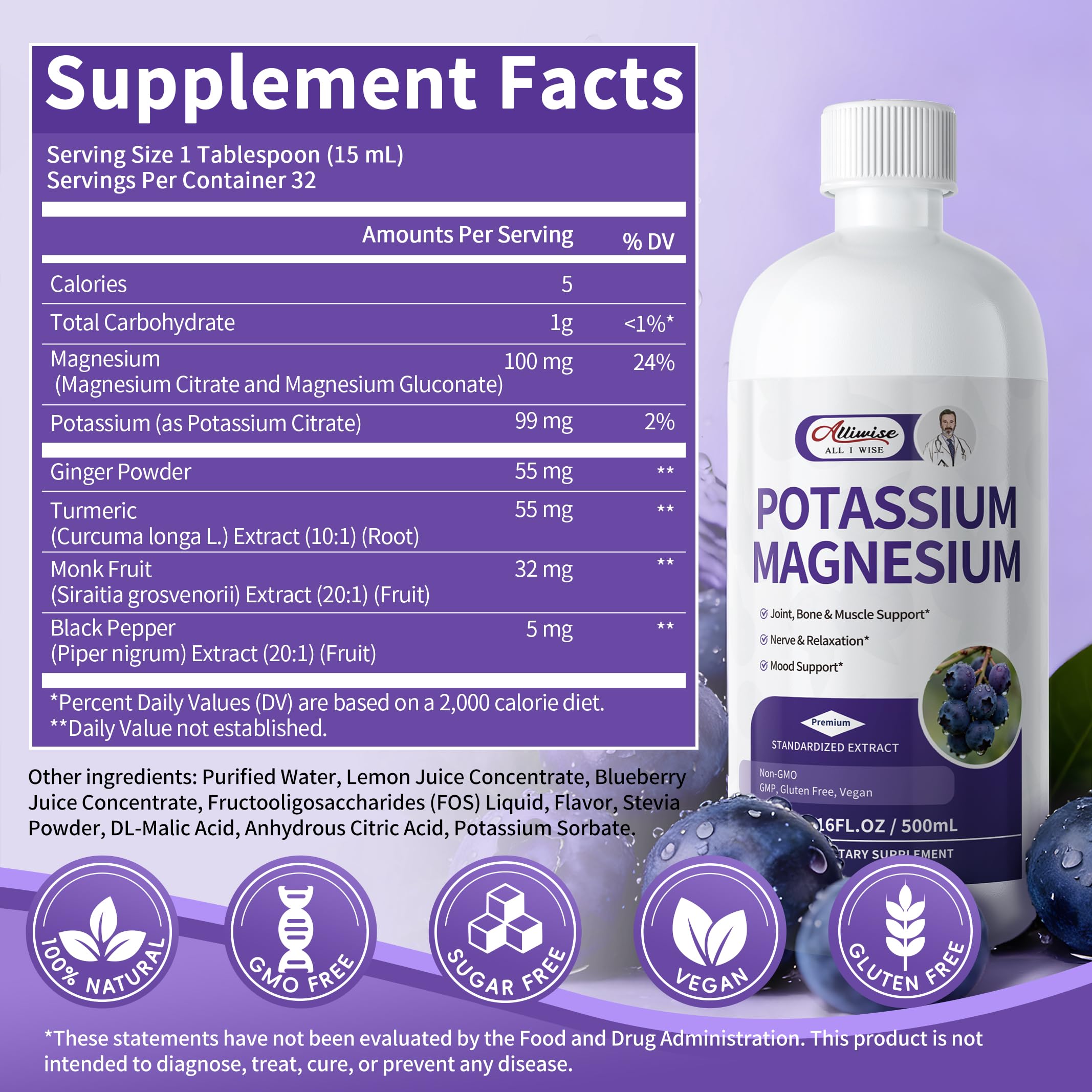 Potassium Magnesium Supplement Liquid,High Absorption,Sugar Free,16 Fl oz — Amazon image 3