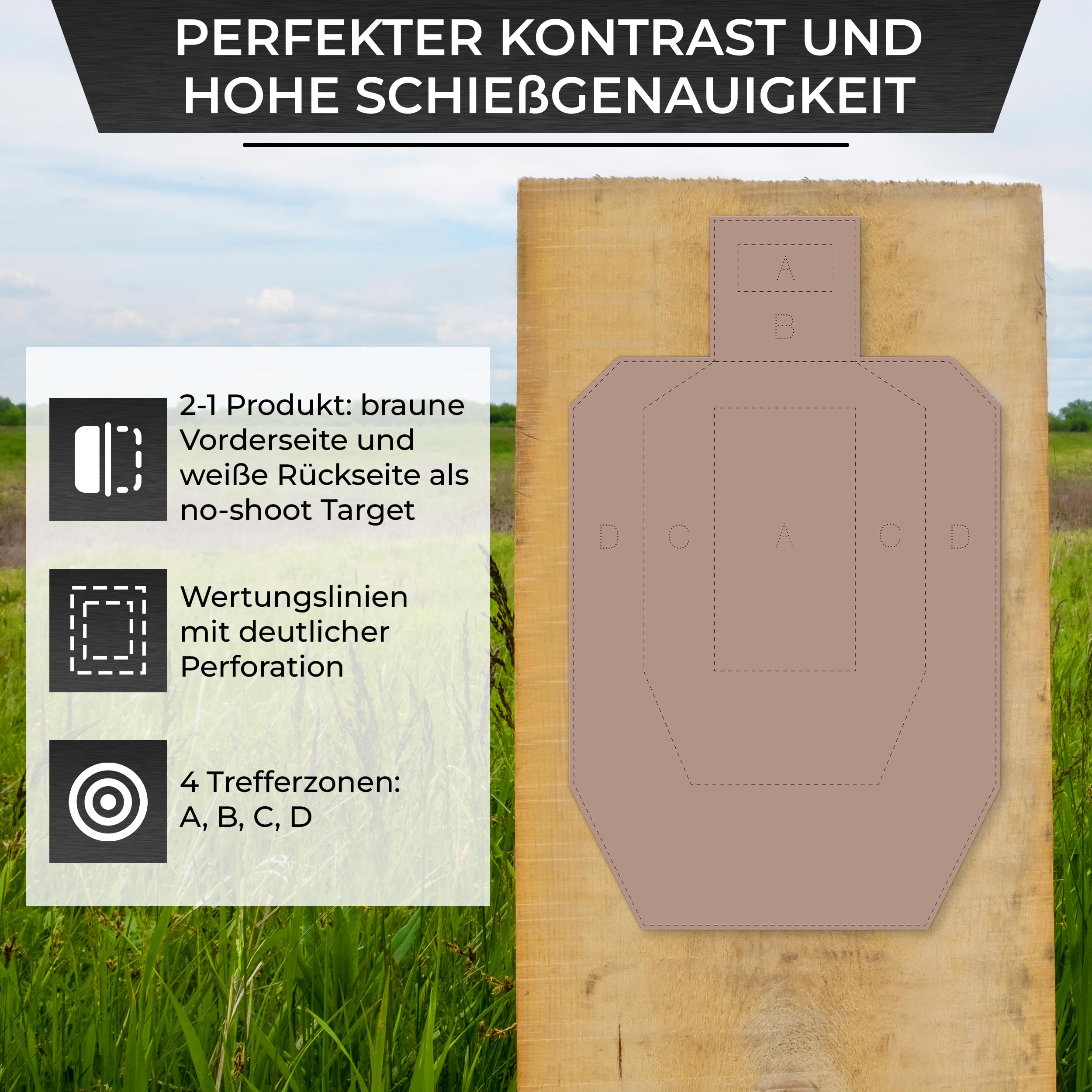 X-Targets USPSA/IPSC Metric Disque de compétition/carton ondulé Marron/Blanc Format 46 x 76 cm