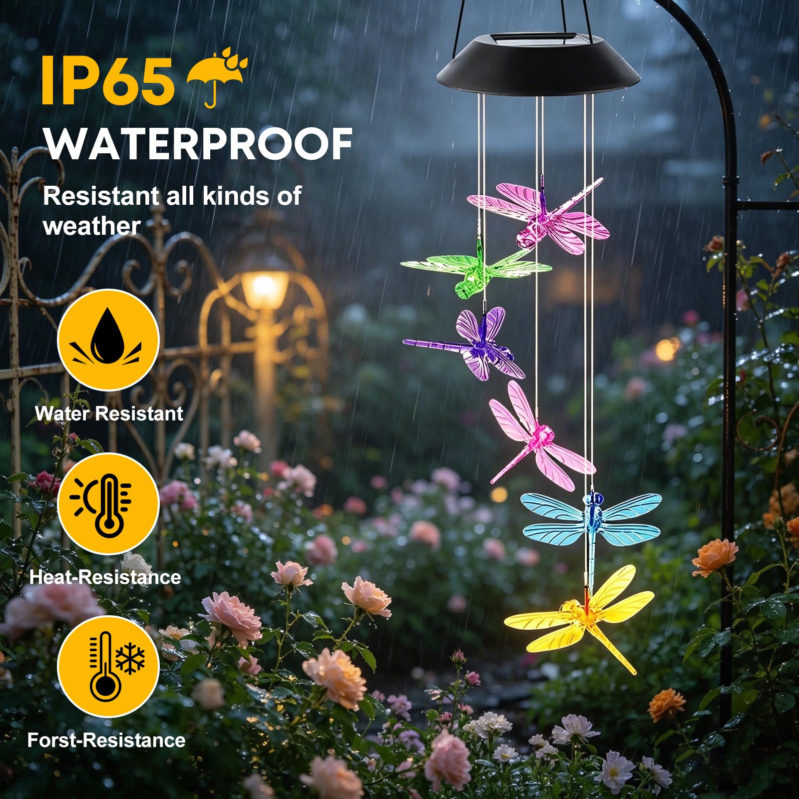 2STK Solar Windspiel Garten, Libellenform Solarlampen für Außen Garten Balkon Deko Wetterfest, Solar Windspiele für Draußen Hängend, Terassendeko Solarleuchten Geschenke für Frauen Mama Oma