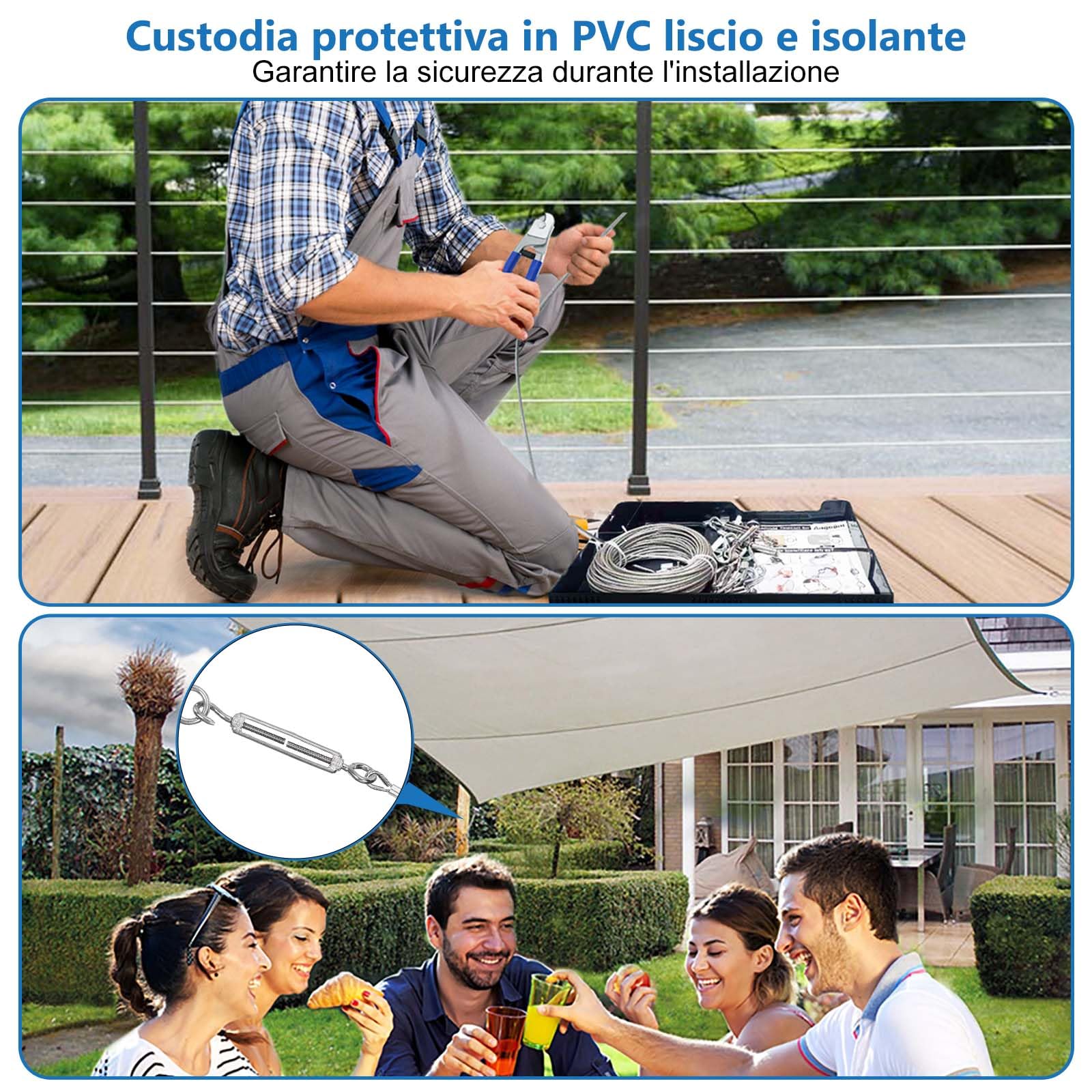 Angooni Set di fune in acciaio da 30 m, fune in acciaio inossidabile da 3 mm rinforzata, tenditore M5 in acciaio inossidabile, gancio a parete M5, fune in acciaio con occhielli, supporti per piante