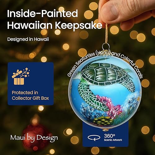 Miniatura 3 de Hawaiian Beach Life - Adorno hawaiano coleccionable de cristal pintado a mano con caja de regalo NB/H Beach Life,Corales y tortugas marinas,Puesta