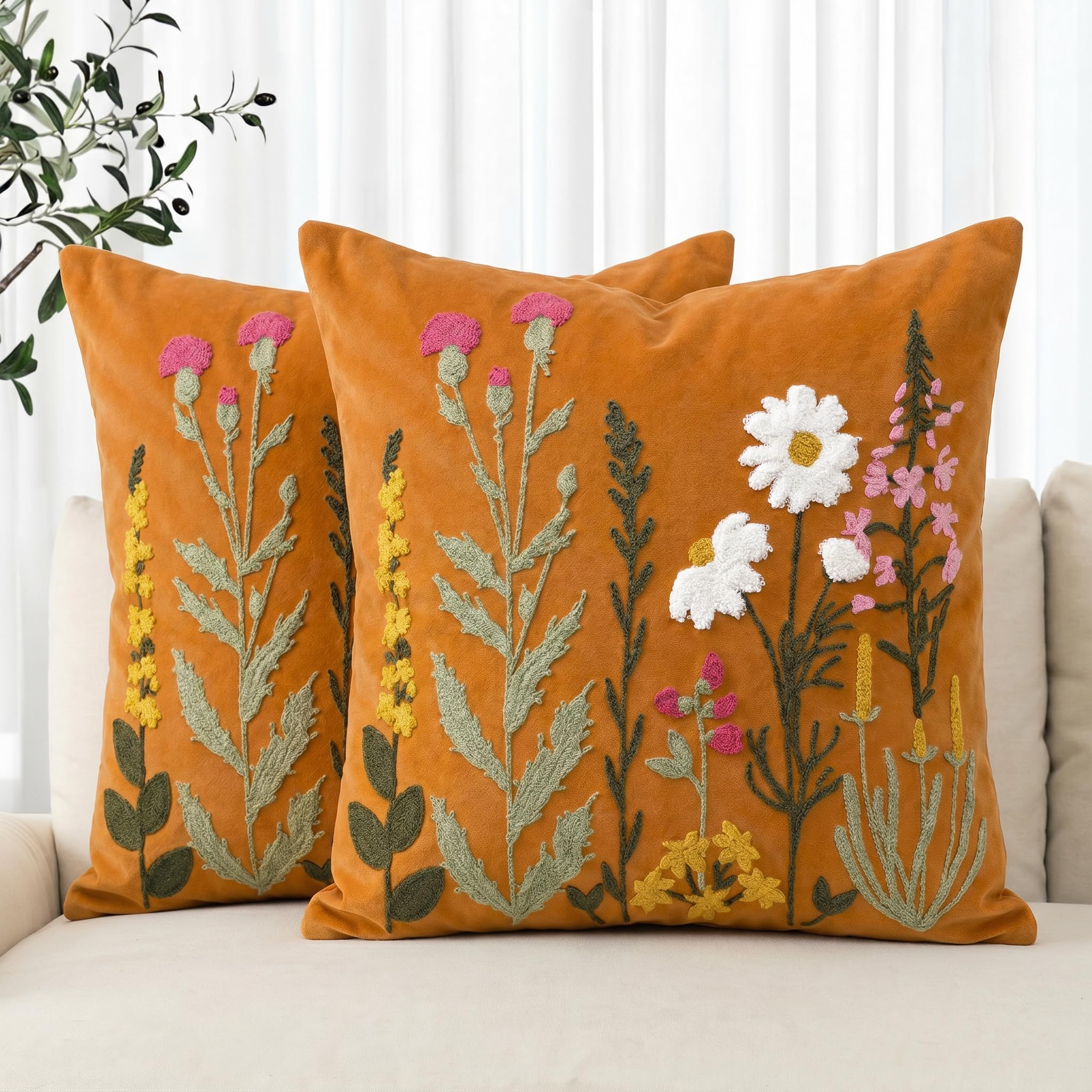 Artoid Mode Caramel Chain-stitch Flower Autumn Cushion Covers 45x45 cm 2PCS