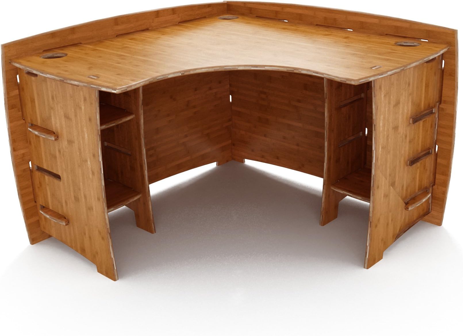 Legaré Furniture Corner L-Shaped Office Desk, Home Computer Desk, No Tool Assembly with Adjustable Shelves, 47-Inch Width, Amber Bamboo