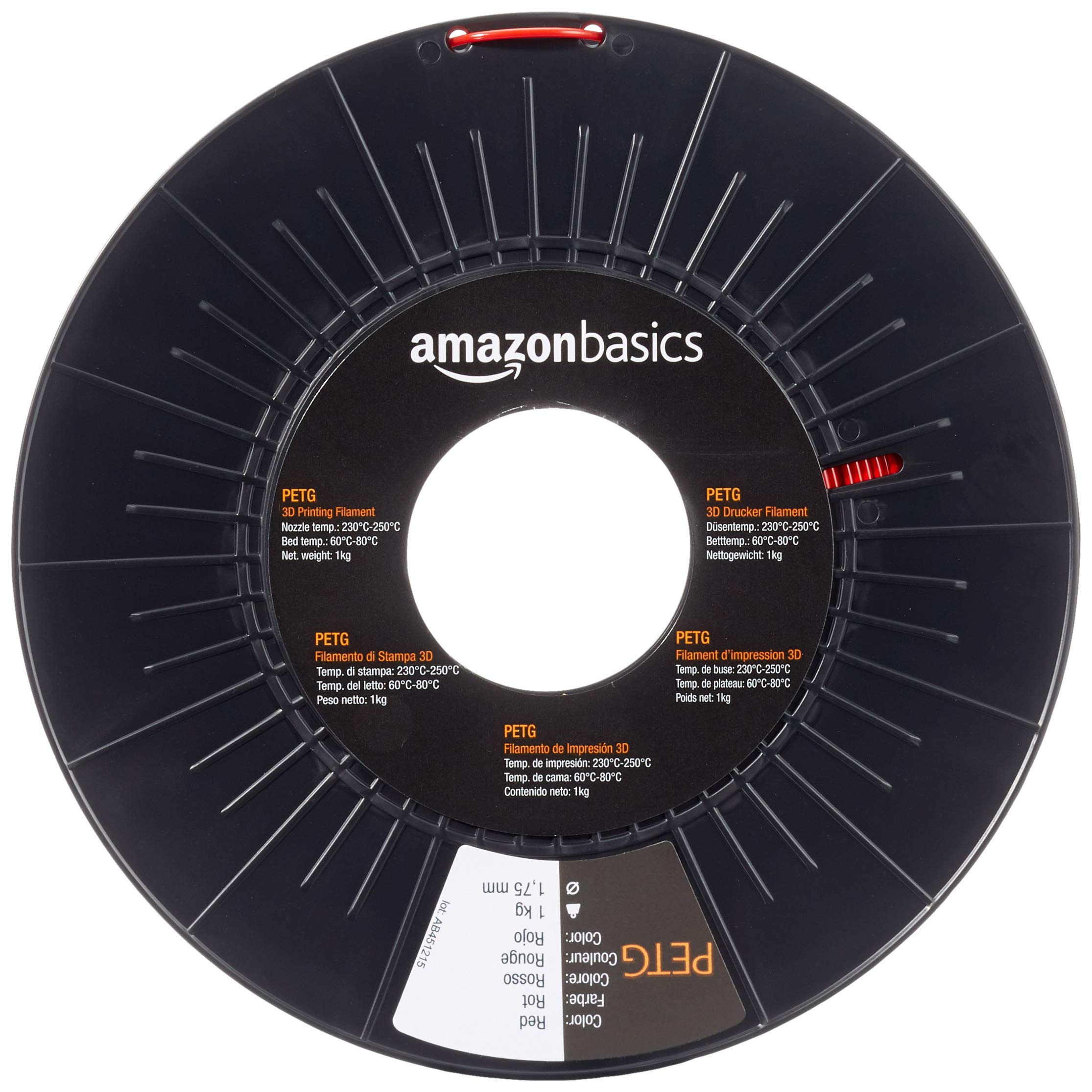 Amazon Basics 3D-Drucker-Filament aus PETG-Kunststoff, 1.75 mm, Rot, 1-kg-Spule (Packung mit 2)