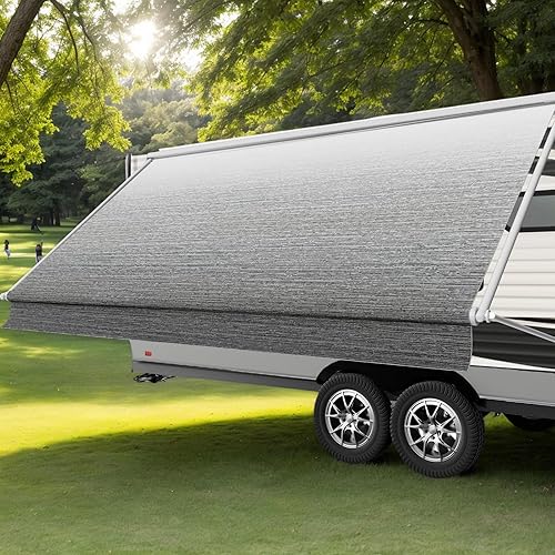 RV Awning Fabric Replacement, 18.5oz Heavy-Duty Vinyl Camper Awning Replacement, RV Canopy Replacement Universal Canopy for Camper, Trailer Awning, Gray Fade 15FT(Fabric14'2")