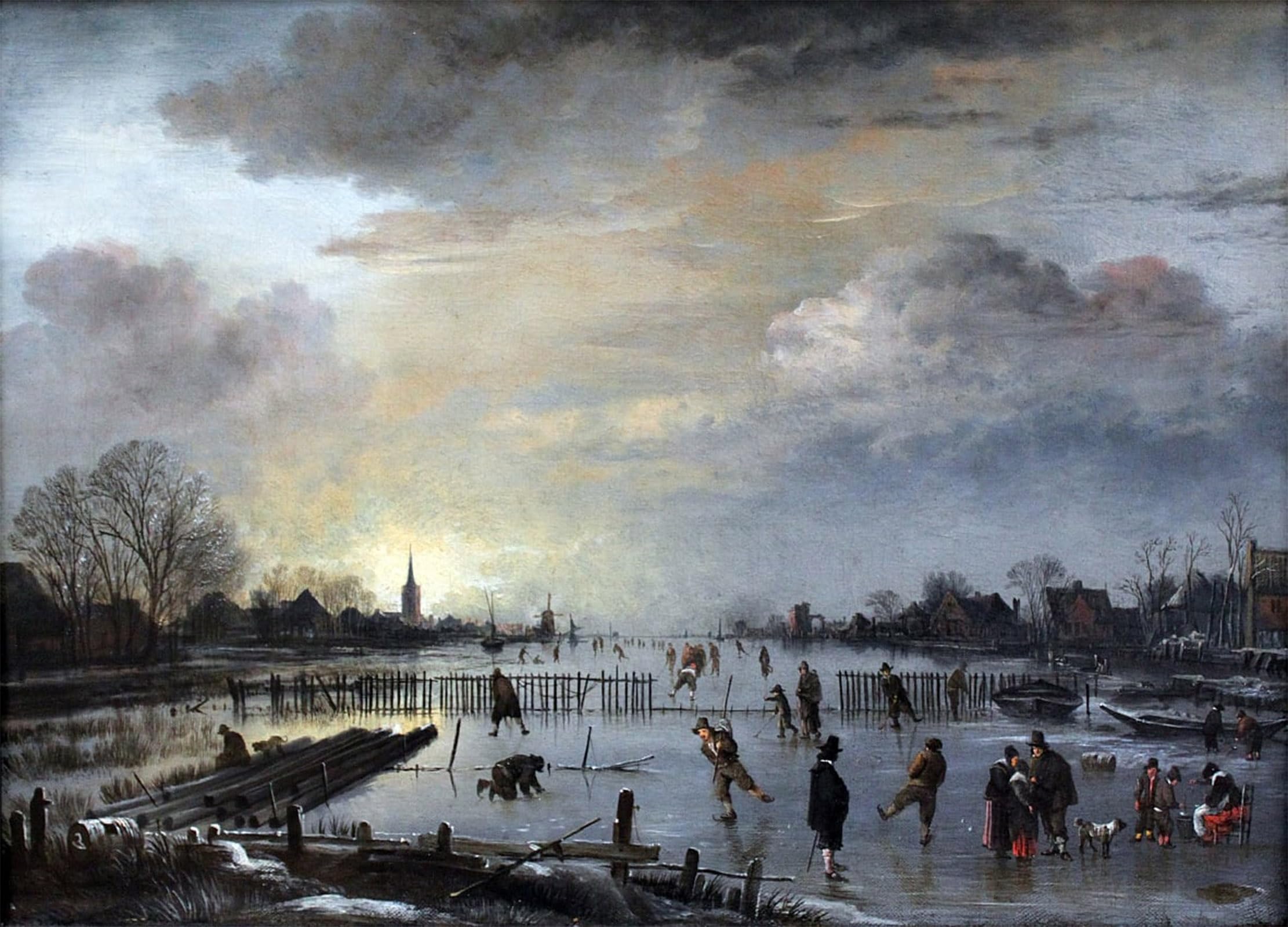 Artxlxxbn No Frame Famous Print Painting Colorful Art Print Winter Landscape With Skaters By Aert Van Der Neer Canvas Art Decorations For Home Decor 60X90cm