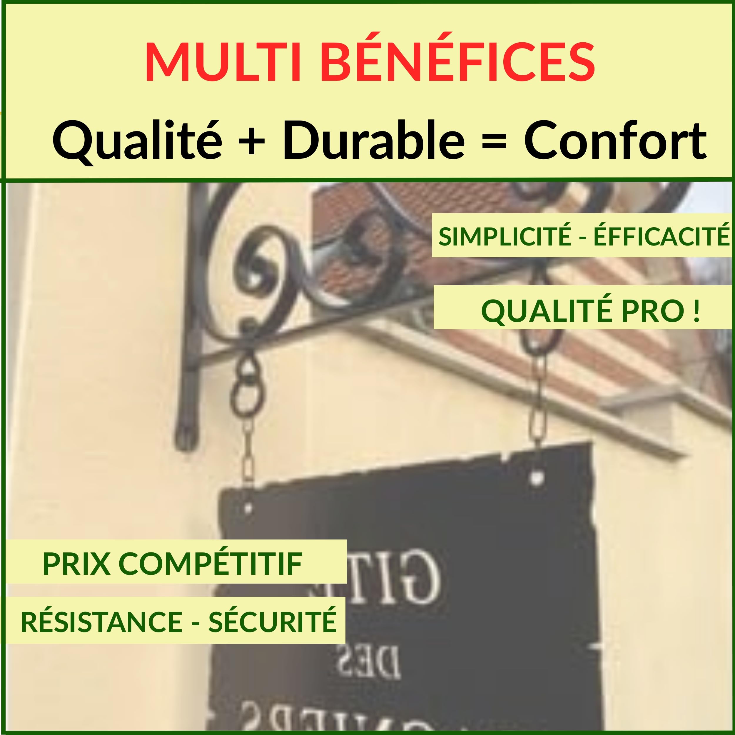 Déco fer Forgé- PORTE ENSEIGNE en Fer Forgé -ACIER DECORATION Durable efficacité Pieces -H 485 x 600 mm En Fer Plat de 20/6 mm -Support Mural Usage Interieur Exterieur Satisfaction Garantie Robuste