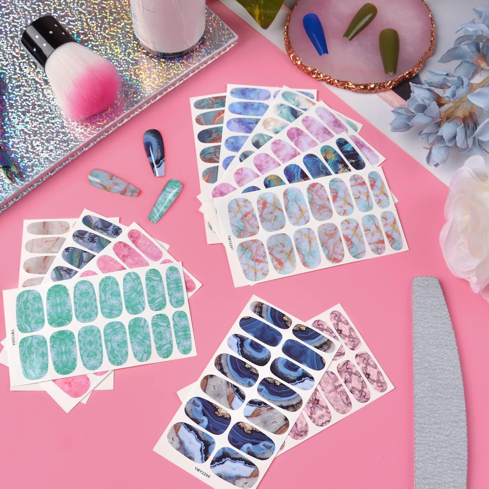 TOROKOM Marmurowe paski sztuki paznokci Wraps, 12 arkuszy Pełne owijanie stopy lakier do paznokci Naklejka samoprzylepne naklejki dla kobiet Dziewczyny Pedykur DIY Nail Art Design