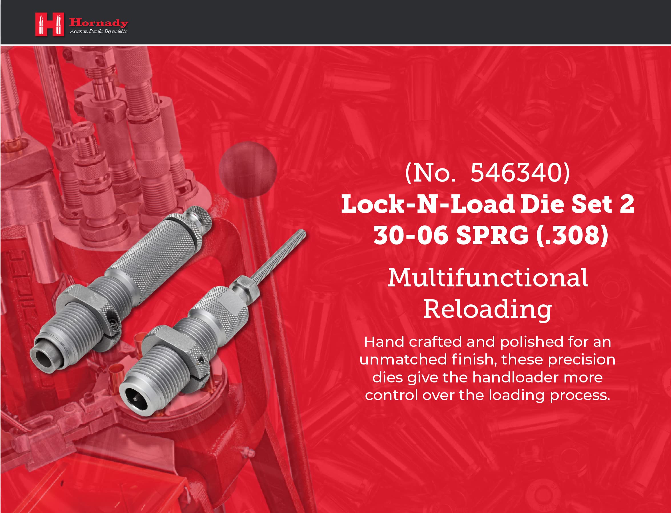 Hornady 546340 DIESET 2 30-06 SPRG Springfield Custom Grade Reloading DIE Set (Series I Two-Die Set) (.308)