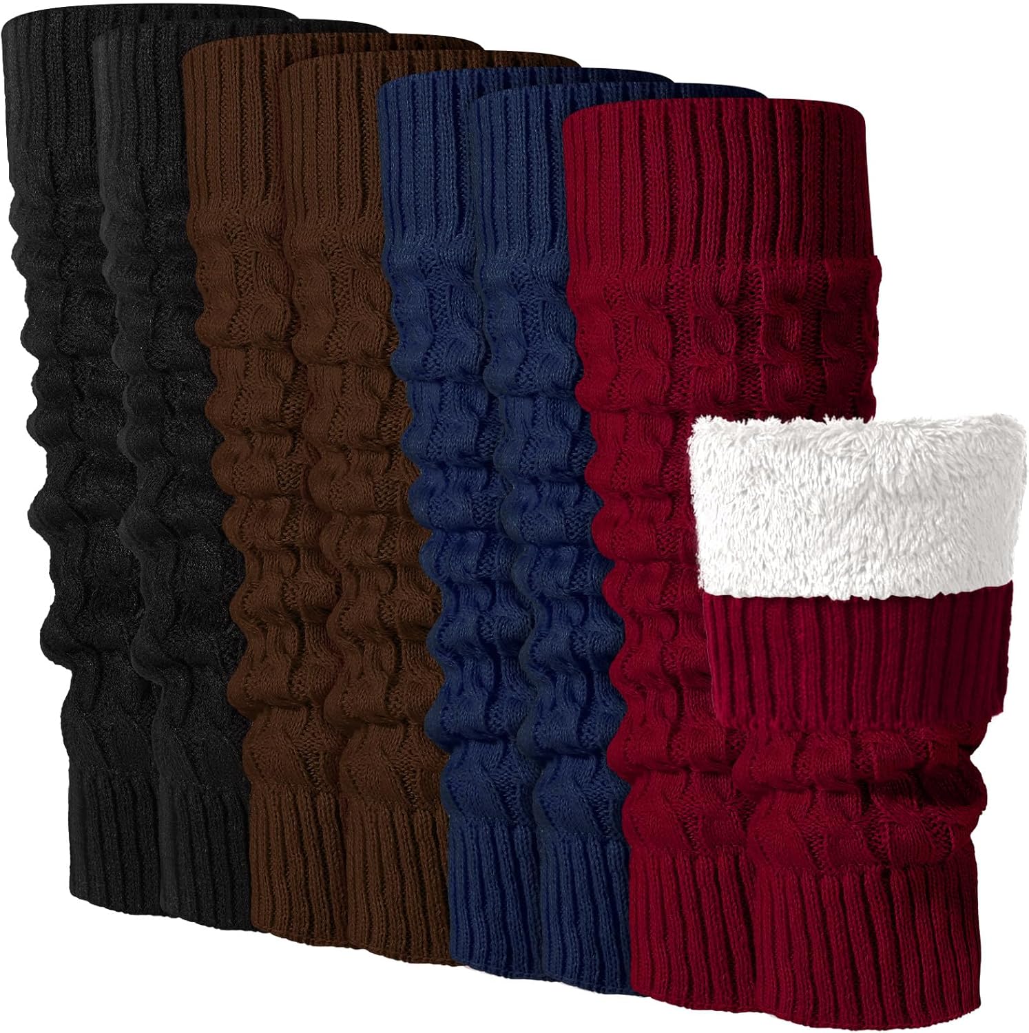 Chuarry 4 Pairs Women's Fleece Lined Leg Warmers Fuzzy Knit Double Layer Leg Warmer Long Boot Socks for Skating Daily Wear