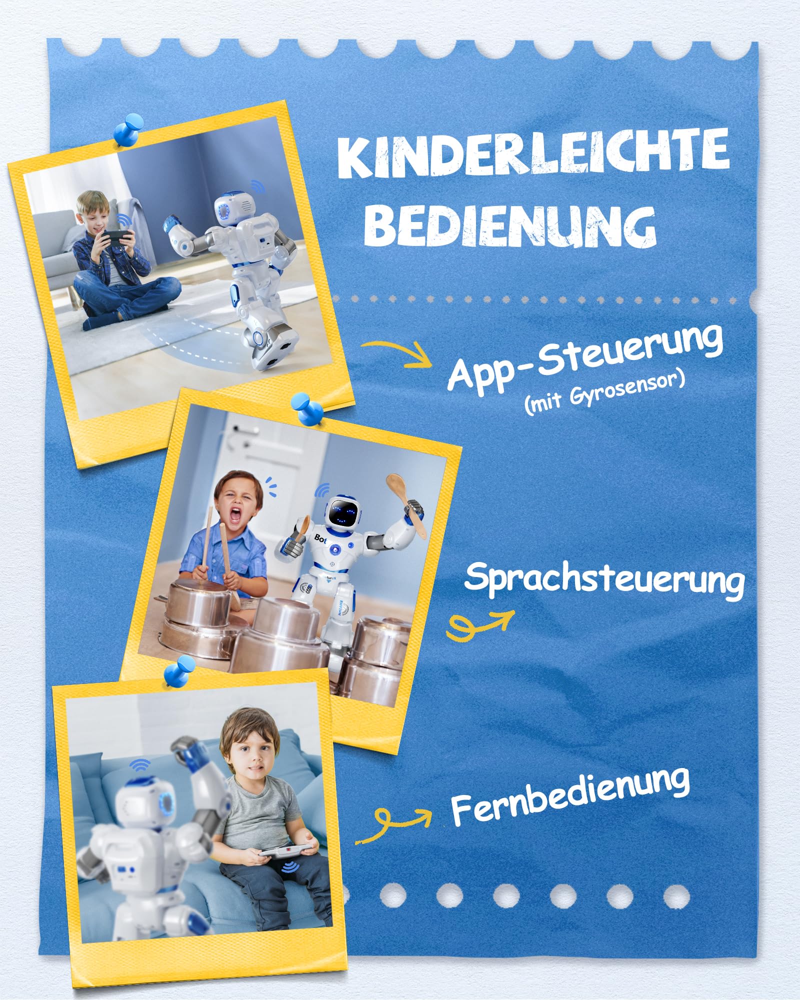 Ruko 1088 Intelligenter Roboter für Kinder, Großer programmierbarer interaktiver RC-Roboter mit Sprachsteuerung und App-Steuerung, Roboter Spielzeug für Kinder von 4–9 Jahren, Blau
