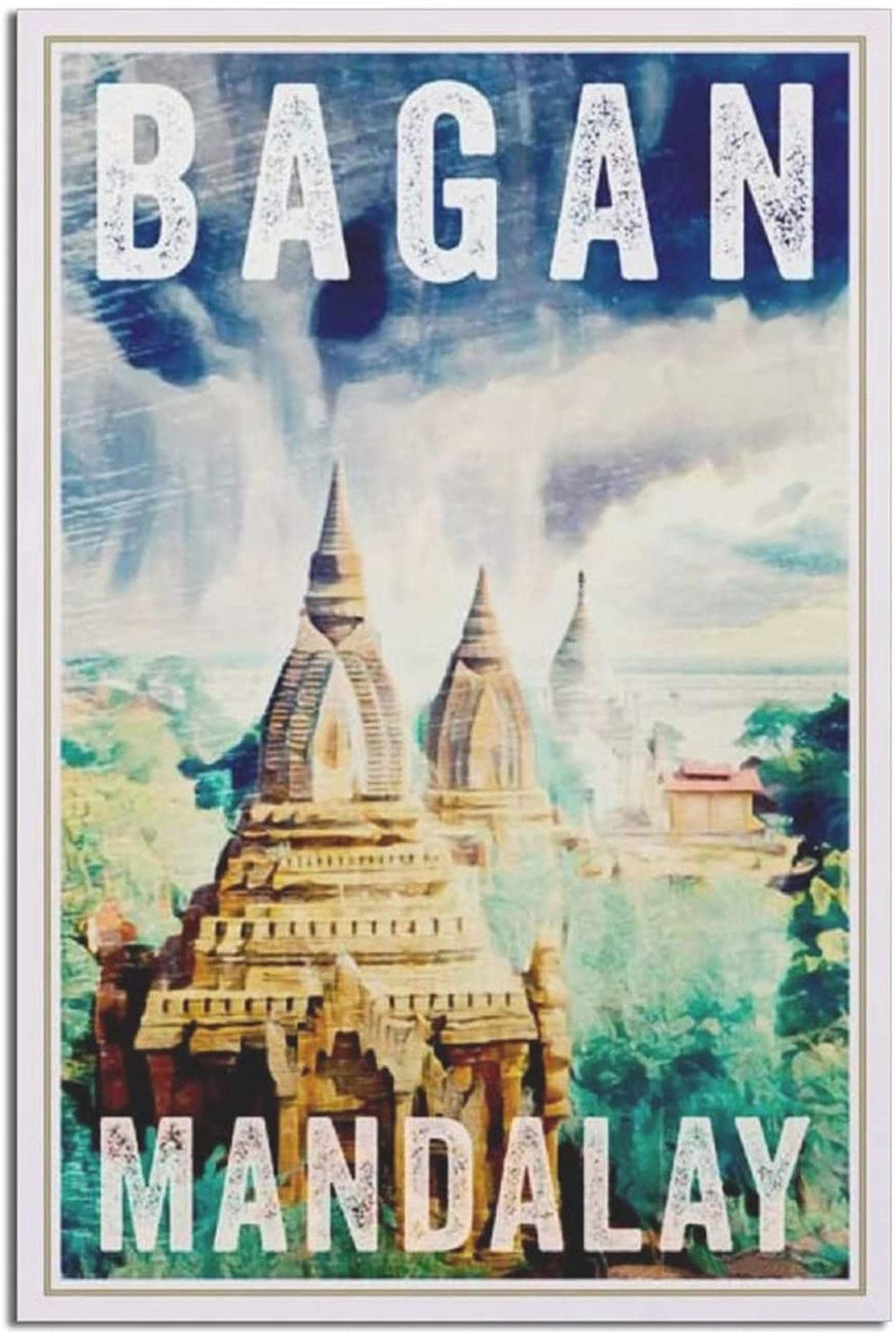 BLOSUM Canvas Poster Old Bagan Mandalay Vintage Travel Poster Interior Paintings Prints Picture Home Decor Wall 60x90cm No Frame