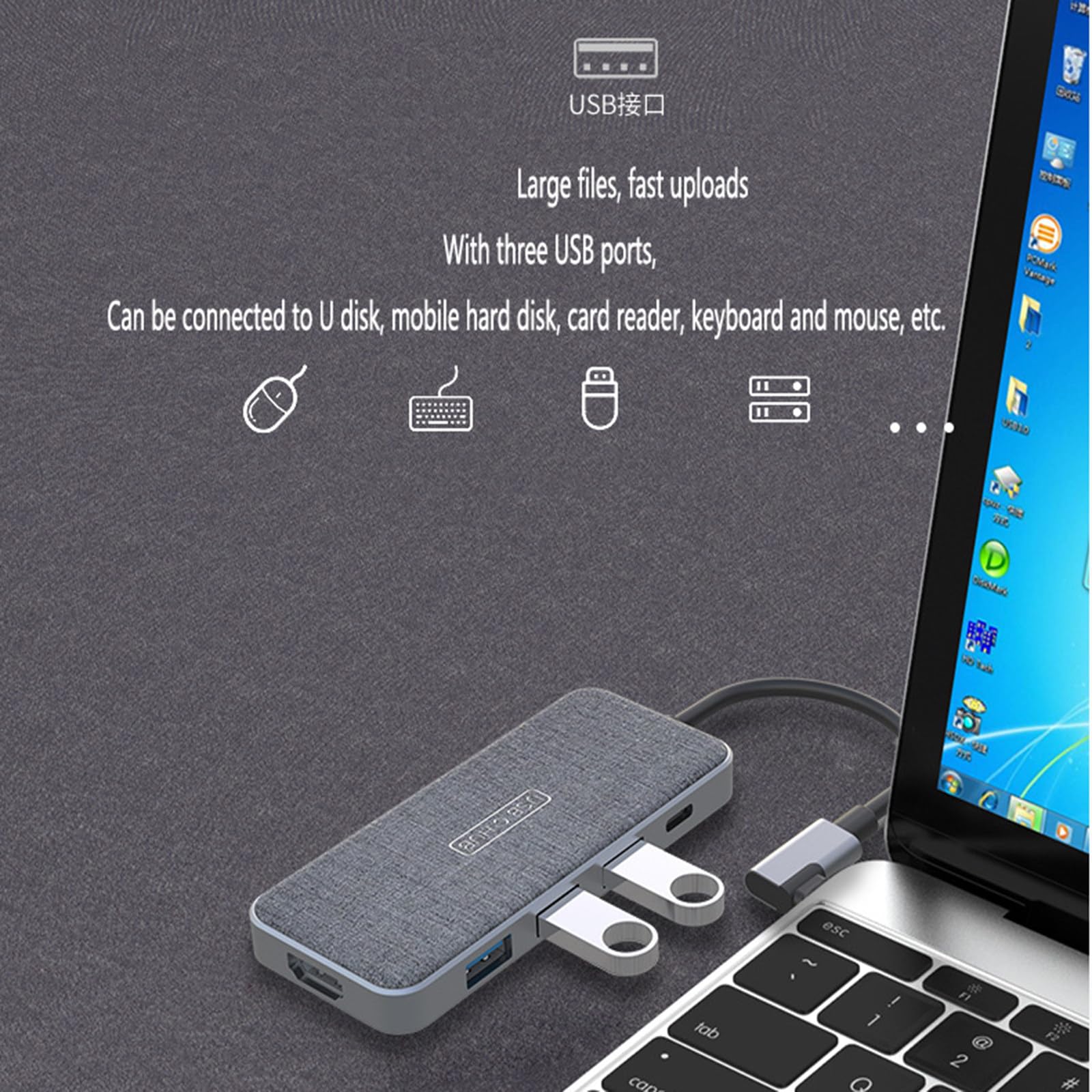 RIDAEX Docking Dock di Tipo C Dock di espansione Adattatore da USB-C a Hdmi Splitter 3.0 Convertitore per Laptop Pannello in Tessuto Telaio in Lega
