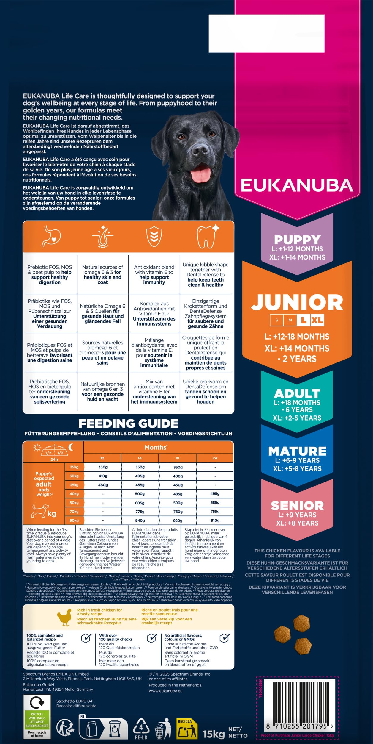 EUKANUBA Life Care Junior Grande Race Poulet Frais 15 kg