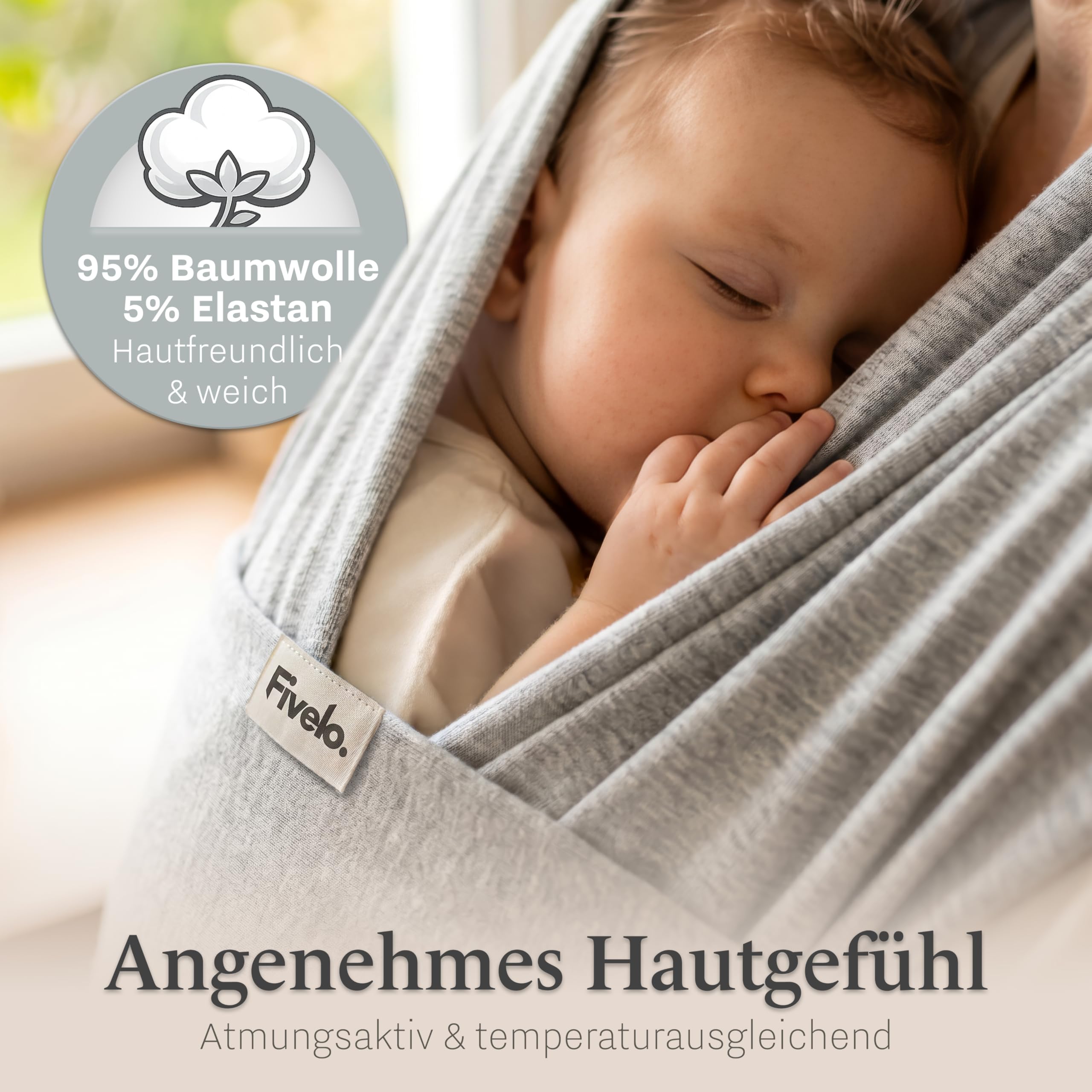 Babytragetuch, Tragetuch für Neugeborene und Baby aus 95% Baumwolle