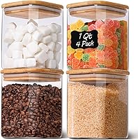 Vista 1 de 1Qt Airtight Glass Canisters with Bamboo Lid, Square Pantry Storage Containers for Coffee, Cookie, Candy, Snack, Nuts, Dry Goods - Kitchen & Pantry