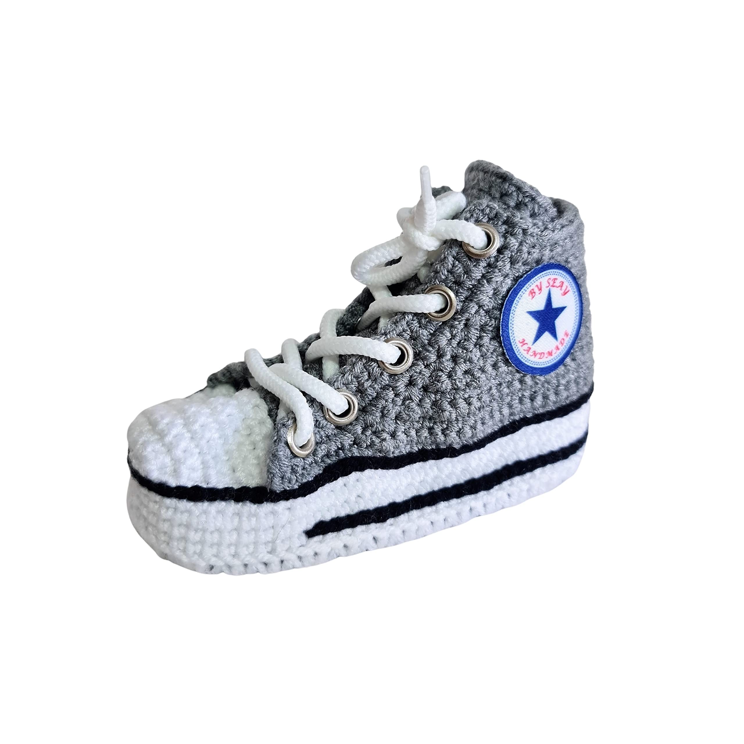 Erste Baby Schuhe Grau, handgehäkelte Woll-Krabbelsocken für Neugeborene, weiche rutschfeste Sohle, warme Häkel Booties für Kleinkinder, geschlechtsneutrales Geschenk zur Geburt