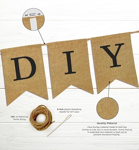 Miniatura 3 de Kit de pancartas personalizadas, 95 banderas de arpillera, números y símbolos de letras impresas blancas, cuerda y aguja, pancarta personalizada