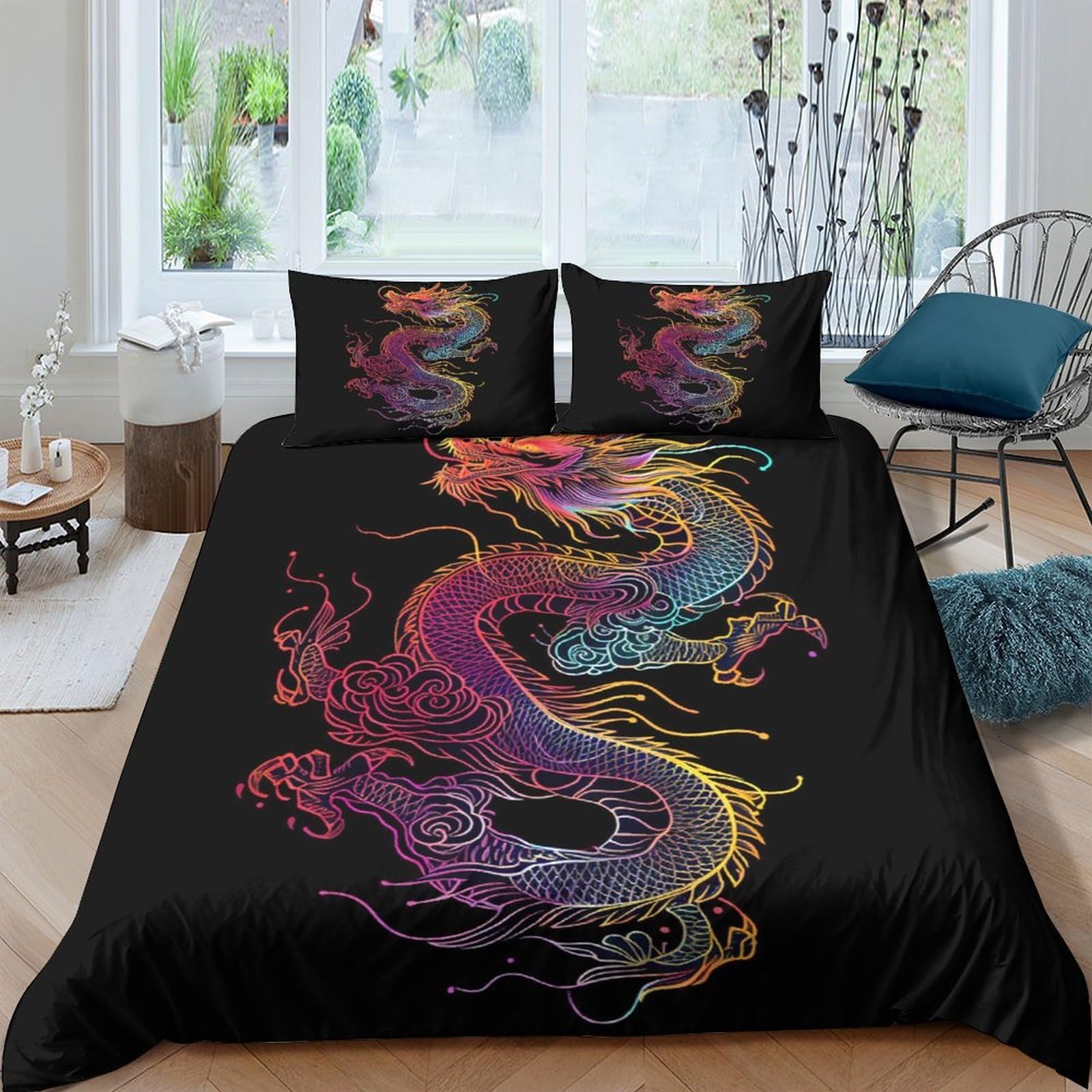Ctjqhvkz Style-9 3D Printed Colorful Dragon Fitted Sheet Microfiber Soft Breathable Chinese Art Bed Cover For Bedroom Guest Room Decor Single（135X200cm）
