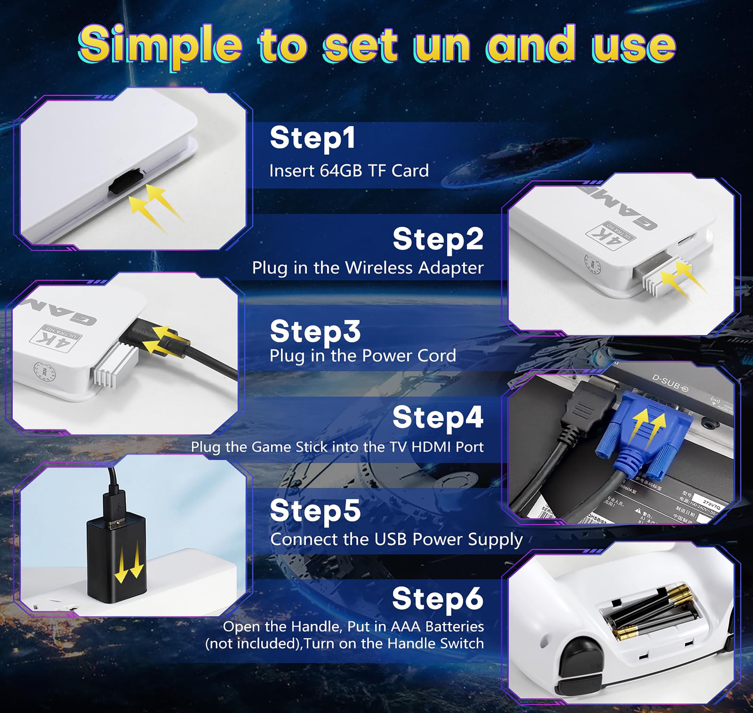 dadeerhe Retro Game Stick, Classic Video Games, 20,000+ Games and 23 Emulators, Upgraded Dual 2.4G Wireless Controllers, Plug and Play TV Retro Gaming — view 5