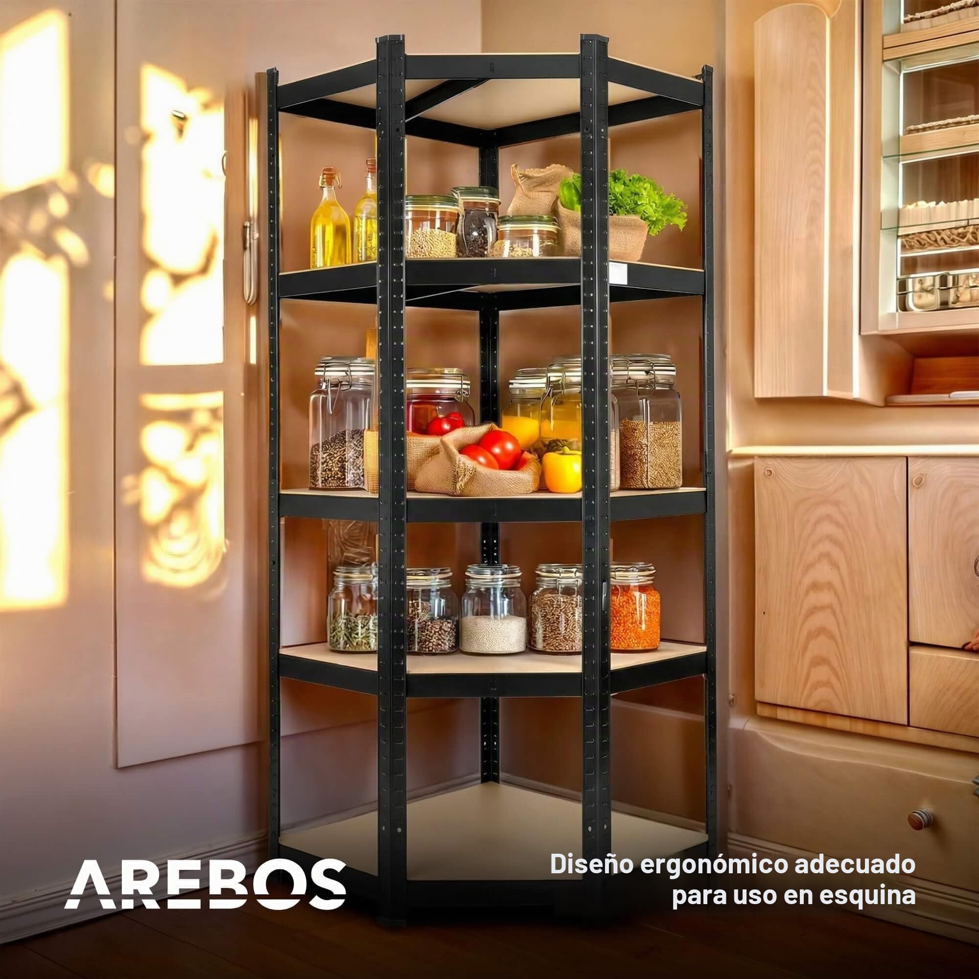 Arebos Juego de 3 estanterías para Cargas Pesadas | Combinación de estanterías esquineras | Capacidad de Carga de hasta 875 kg | Montaje Mediante Sistema de Enchufe | Robusta construcción metálica