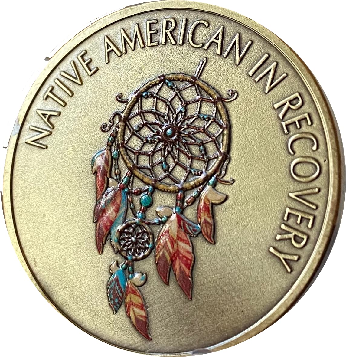 Native American in Recovery Color Dreamcatcher Medallion Blessing Prayer Sobriety Chip