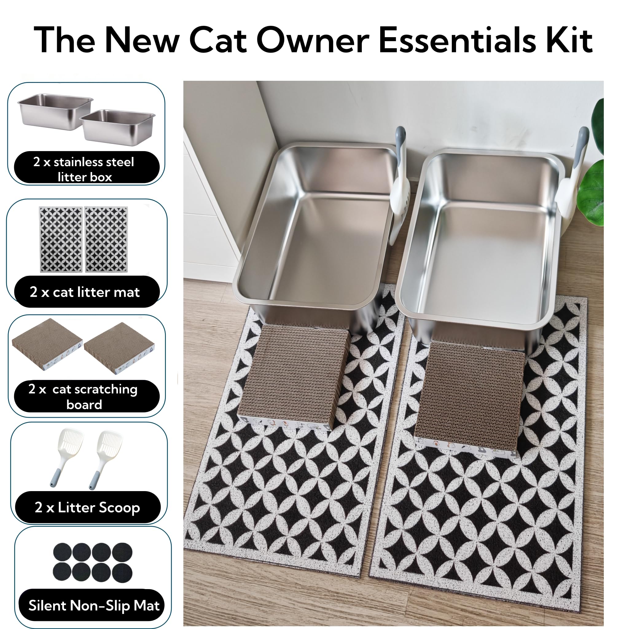 Spindro 2 pack Stainless Steel Cat Litter Box with High Sides - Metal Cat Pan, Large Indoor Litter Tray, Never Absorbs Odor, Pet Toilet Supplies Smooth Surface for Kitten, Kitty, Rabbit 17.5"13.5"x6" - image 5