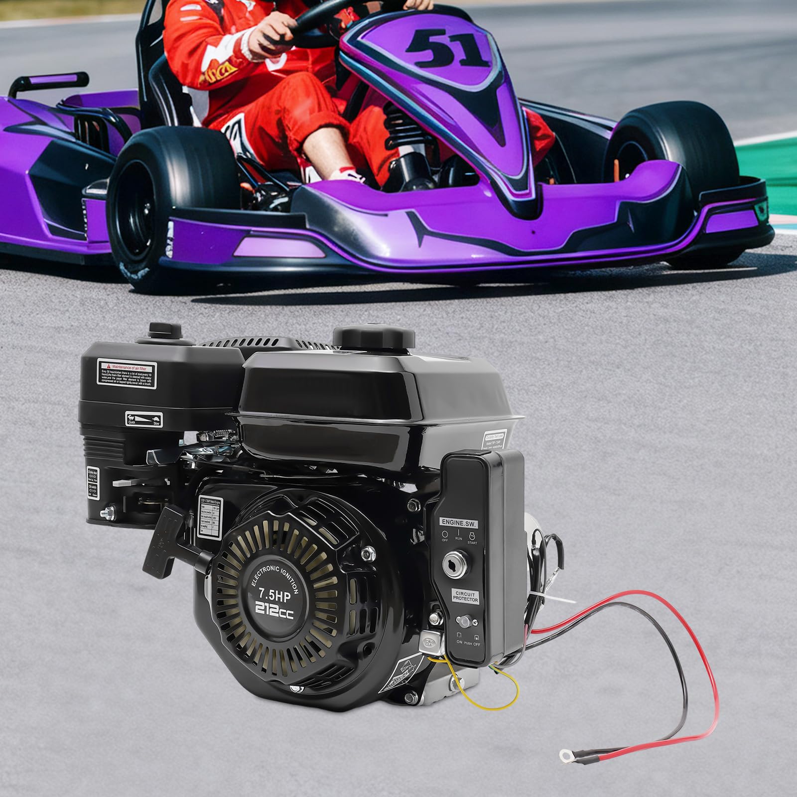 Motor de gasolina de 7,5 CV, motor de 4 tiempos, 210 ccm, motor fijo, arranque electrónico, motor de carta, motor de intercambio, protección contra deficiencias de aceite, motor de accionamiento para