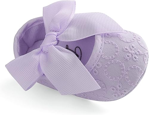 Zapatos de cuna zapatillas de tela con suela suave y lazo de princesa para bebé niña