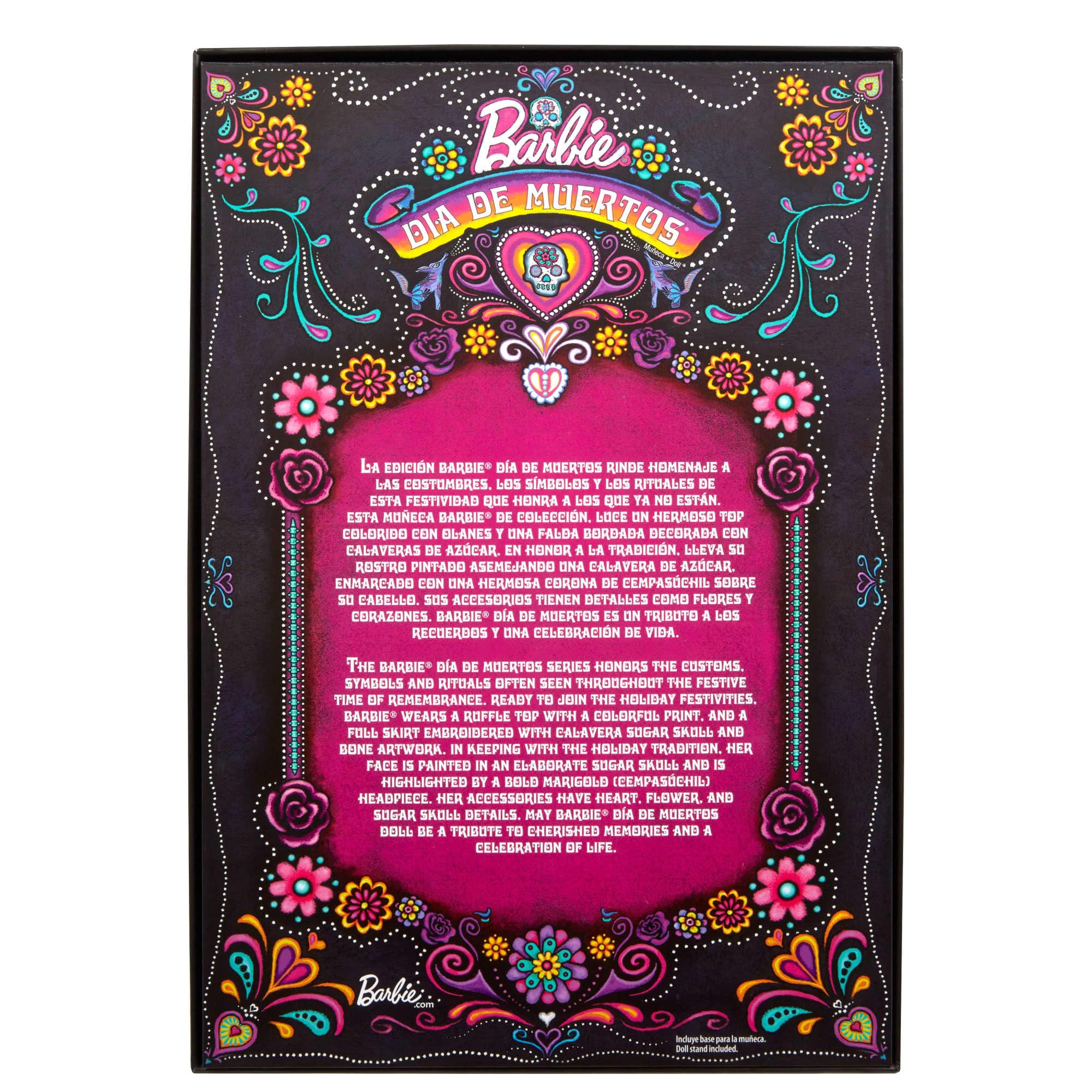 Barbie Signature Puppe, 2024 Día De Muertos Sammelfigur mit schwarzem Kleid mit blauem Rüschenoberteil, Stickereidruck und farbenfrohen Accessoires, HRM72